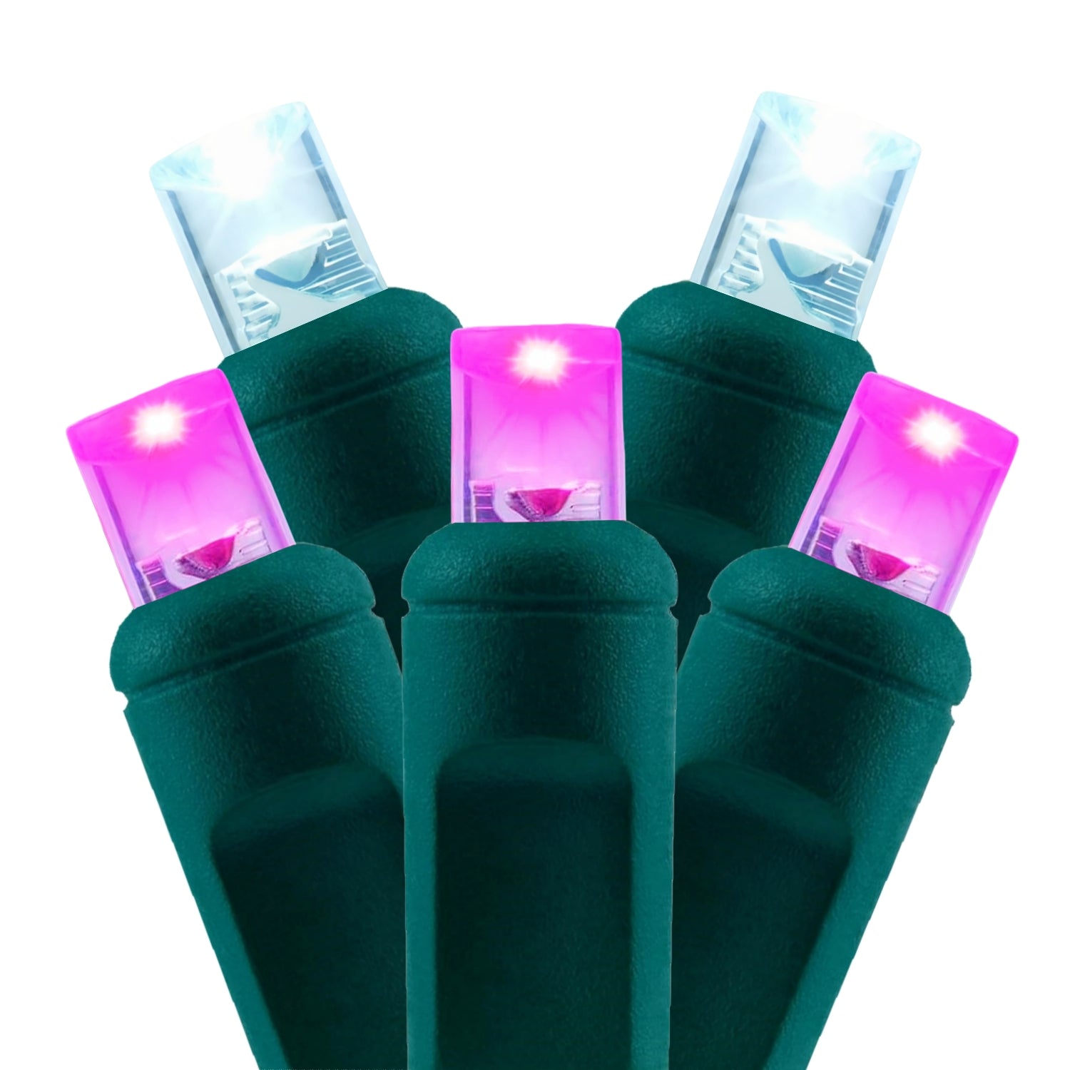 Commercial Grade Pink White 5mm Wide Angle LED Christmas Lights on Green Wire