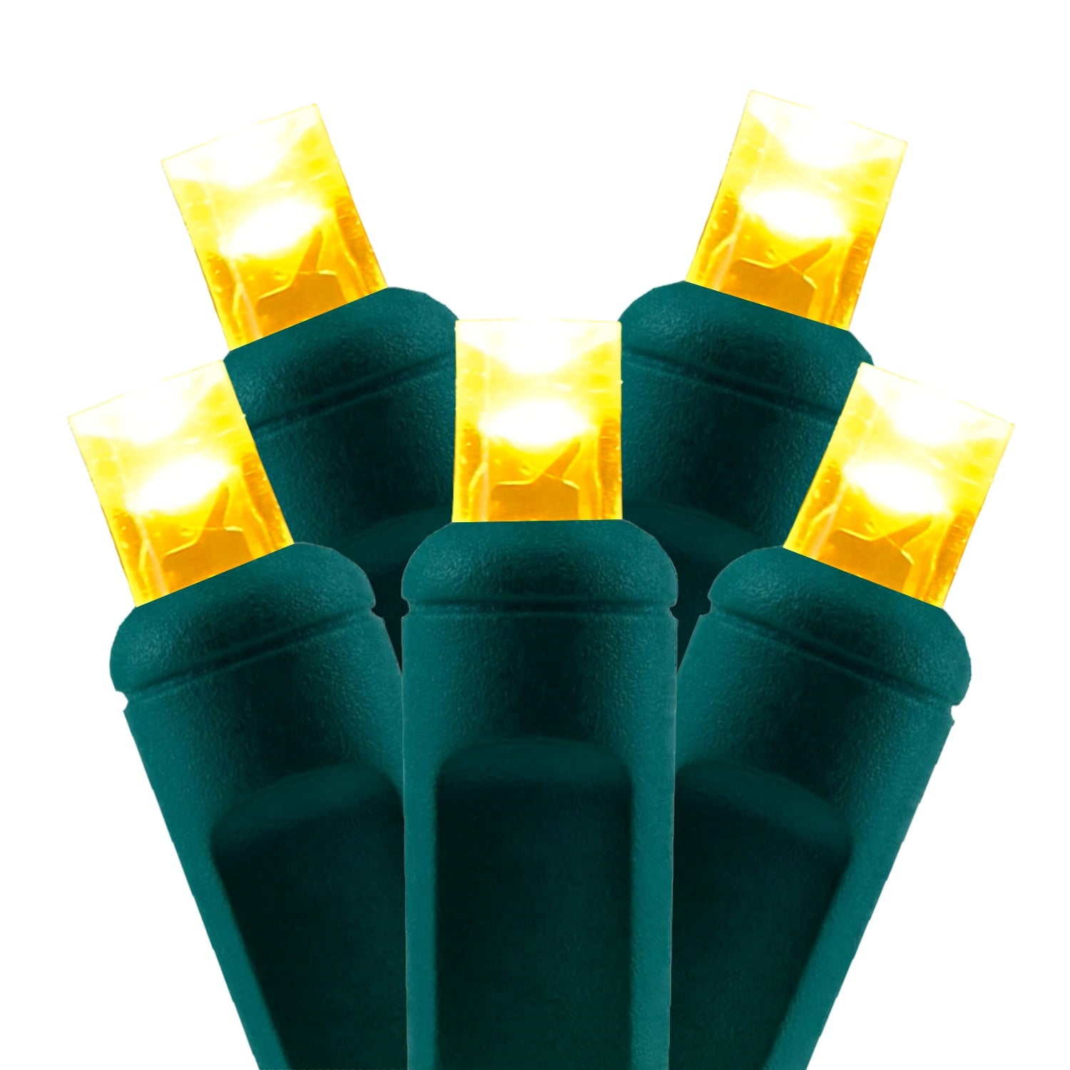 Commercial Grade Yellow 5mm Wide Angle LED Christmas Lights on Green Wire