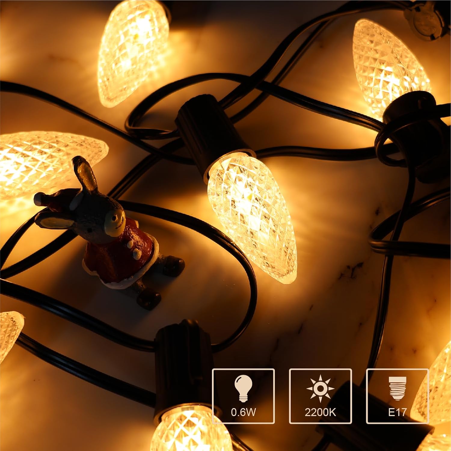 120V Warm White C9 LED Replacement Christmas Faceted Light Bulb (2200K)