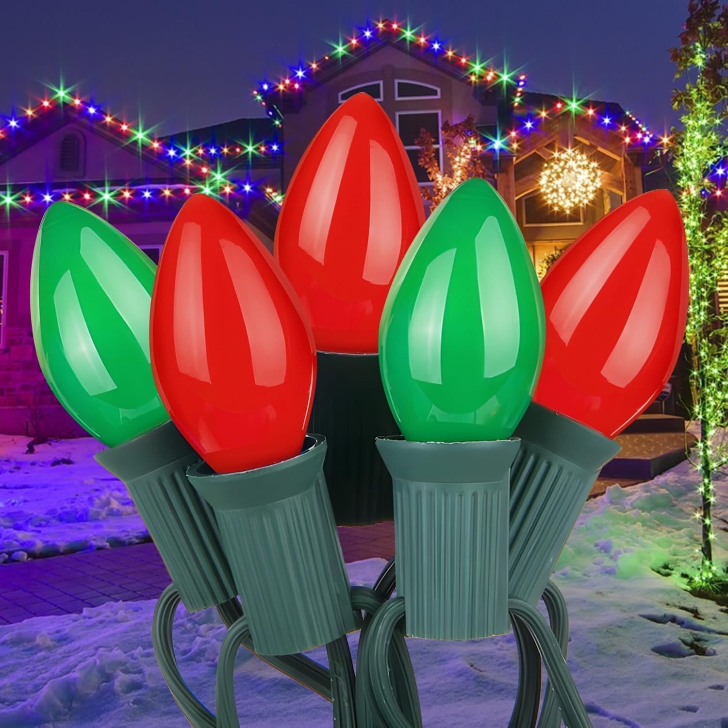 C7 Socket Stringer Bulk Reel 18AWG SPT-1 Green Wire 1000' 12'' Spacing, E12 Base