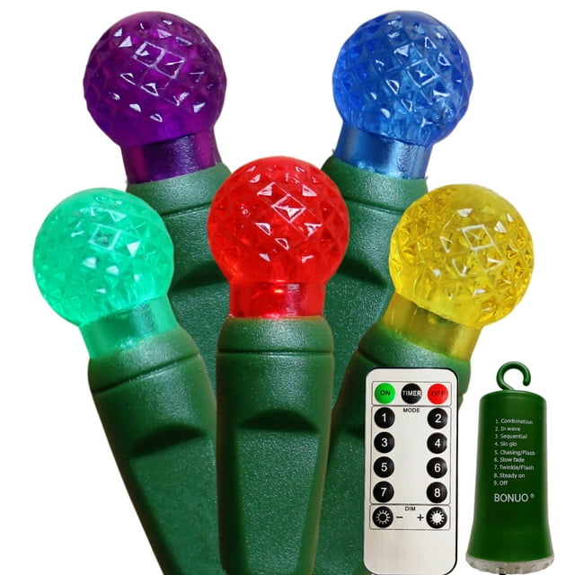50 Lights Battery Operated G12 LED Christmas Lights, Multicolor