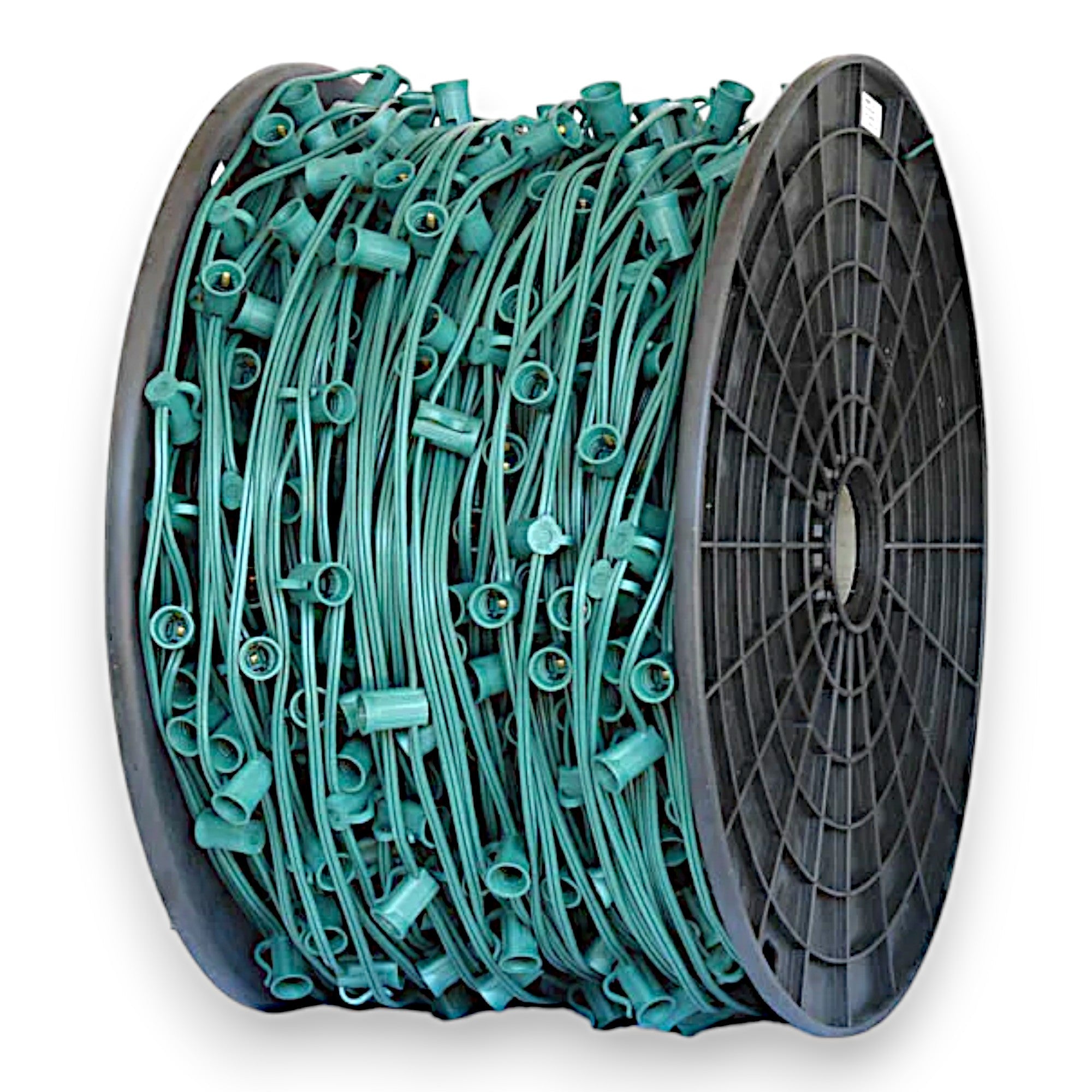 C7 Socket Stringer Bulk Reel 18AWG SPT-1 Green Wire 1000' 12'' Spacing, E12 Base