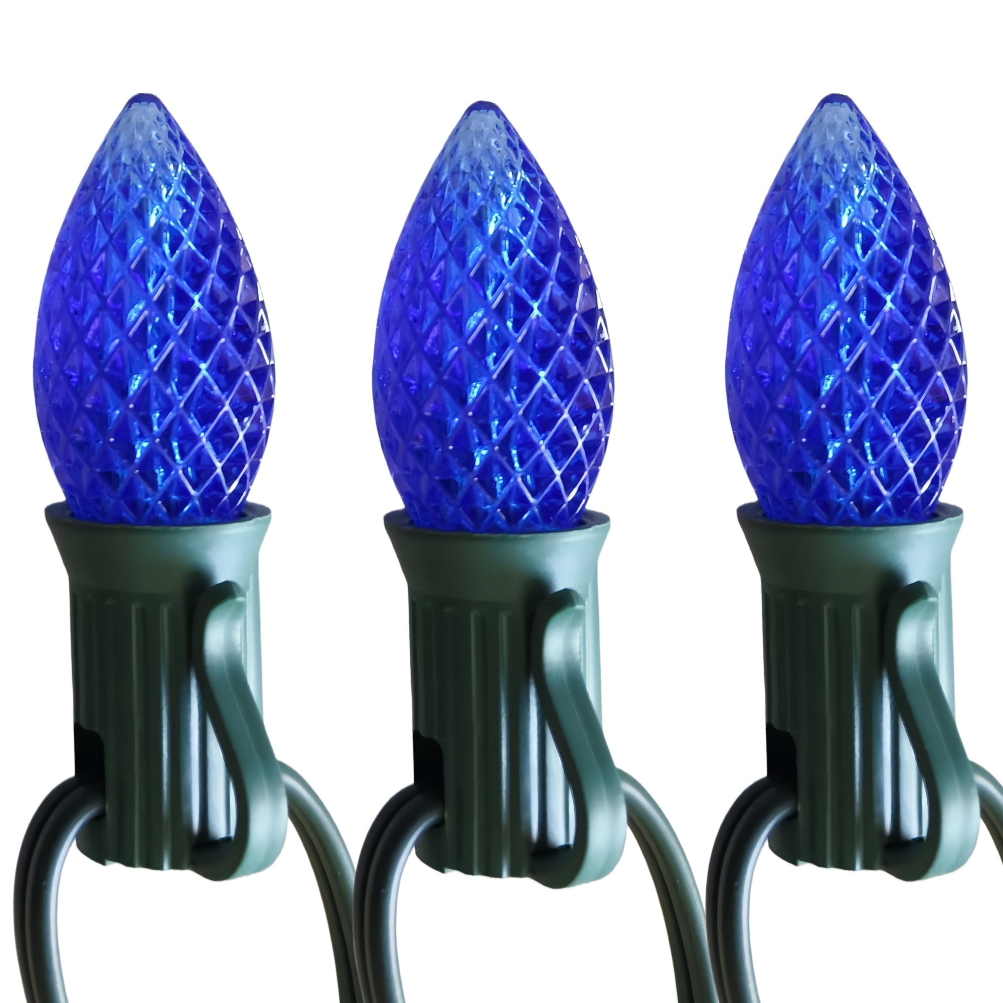 Commercial Grade Blue C7 LED Christmas Lights 25Ft 25 Bulbs on Green Wire