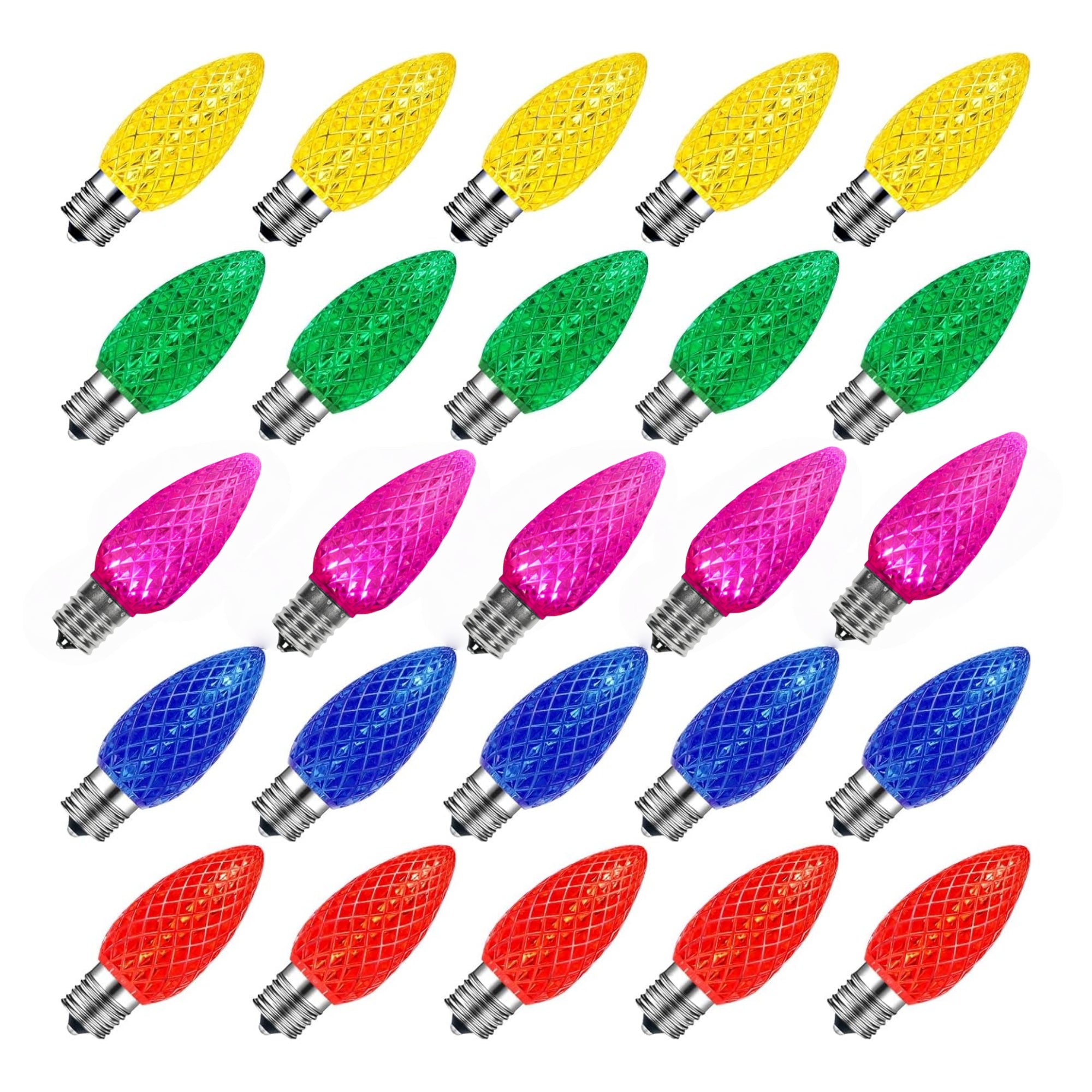 25 Pack C9 Multicolor LED Replacement Christmas Faceted Light Bulb, E17 Base