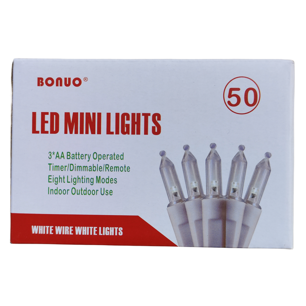 50 Bulbs Mini LED Christmas Lights, White Wire Battery Operated String Lights, White Light
