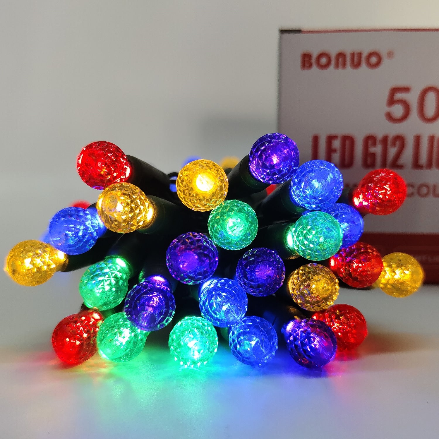 50 LED Battery Operated G12 Christmas Lights Outdoor with Remote Timer in Multicolor