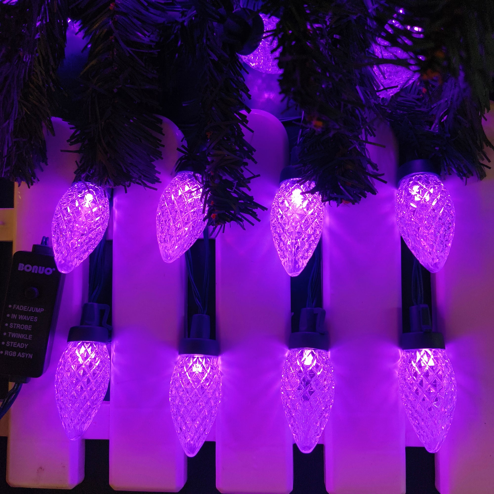 25 LED RGB Color Changing C9 Christmas Lights with Remote Timer on Green Wire