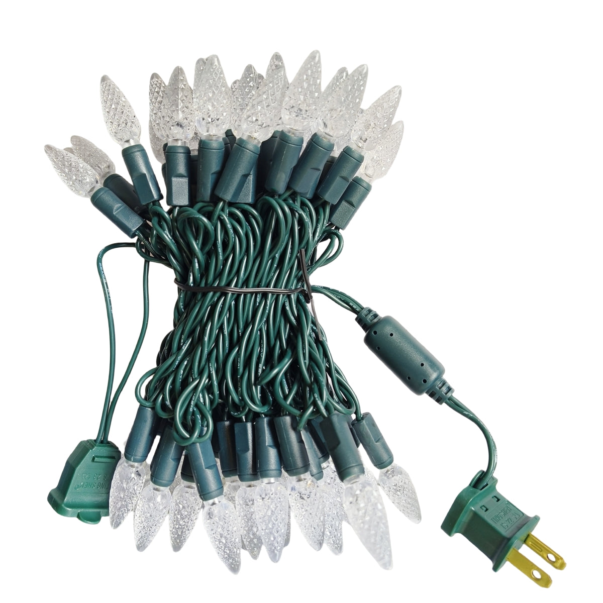 Commercial Grade Warm White C6 LED Christmas Lights on Green Wire