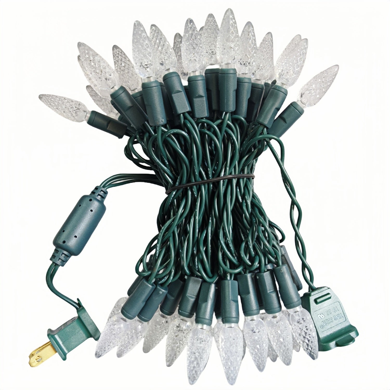 Commercial Grade Pure White C6 LED Christmas Lights on Green Wire
