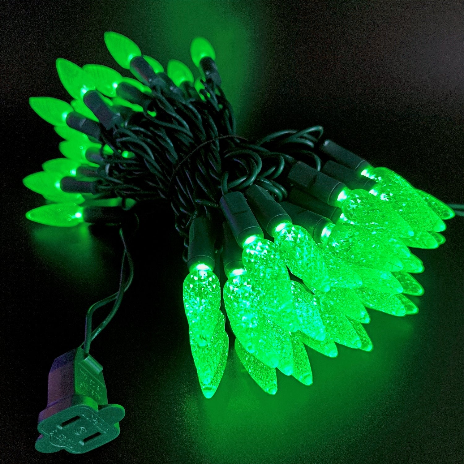 Commercial Grade Green C6 LED Christmas Lights on Green Wire