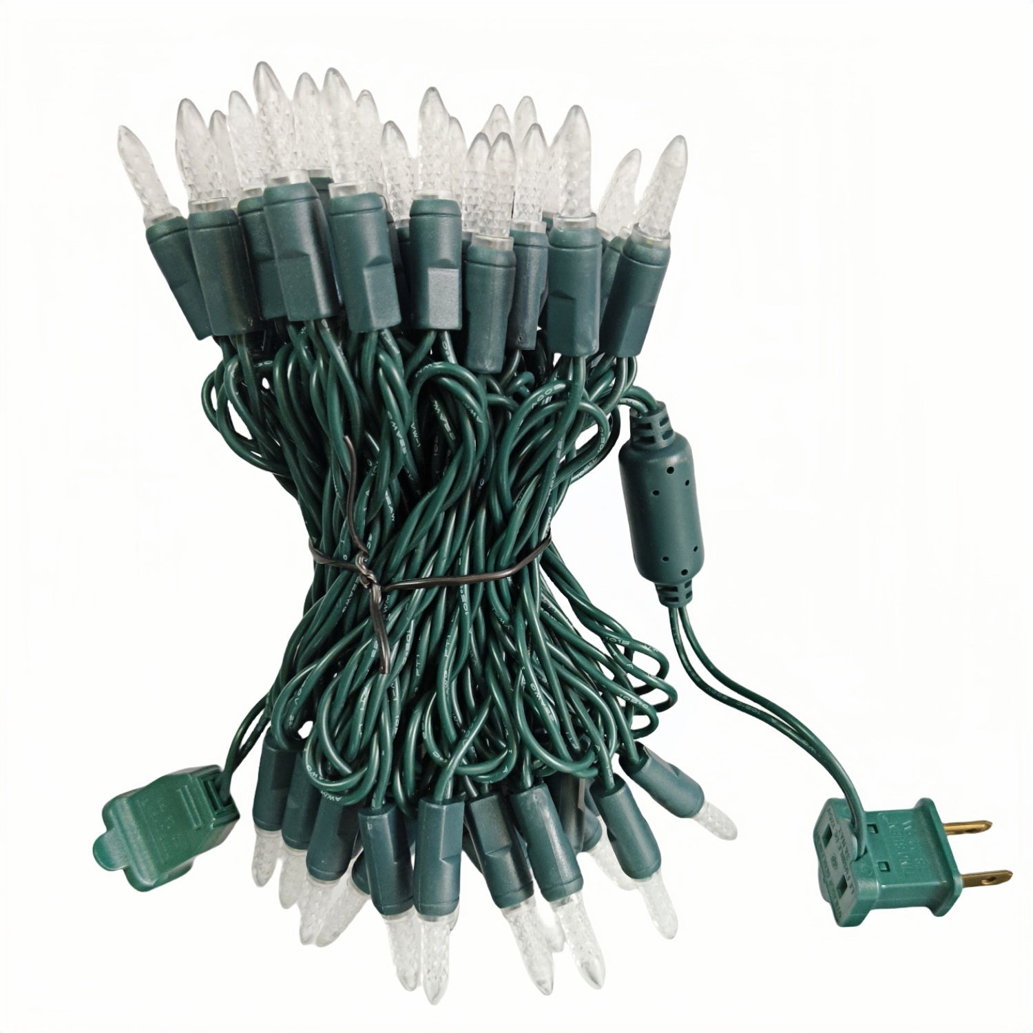 Commercial Grade Pure White M5 LED Christmas Lights on Green Wire