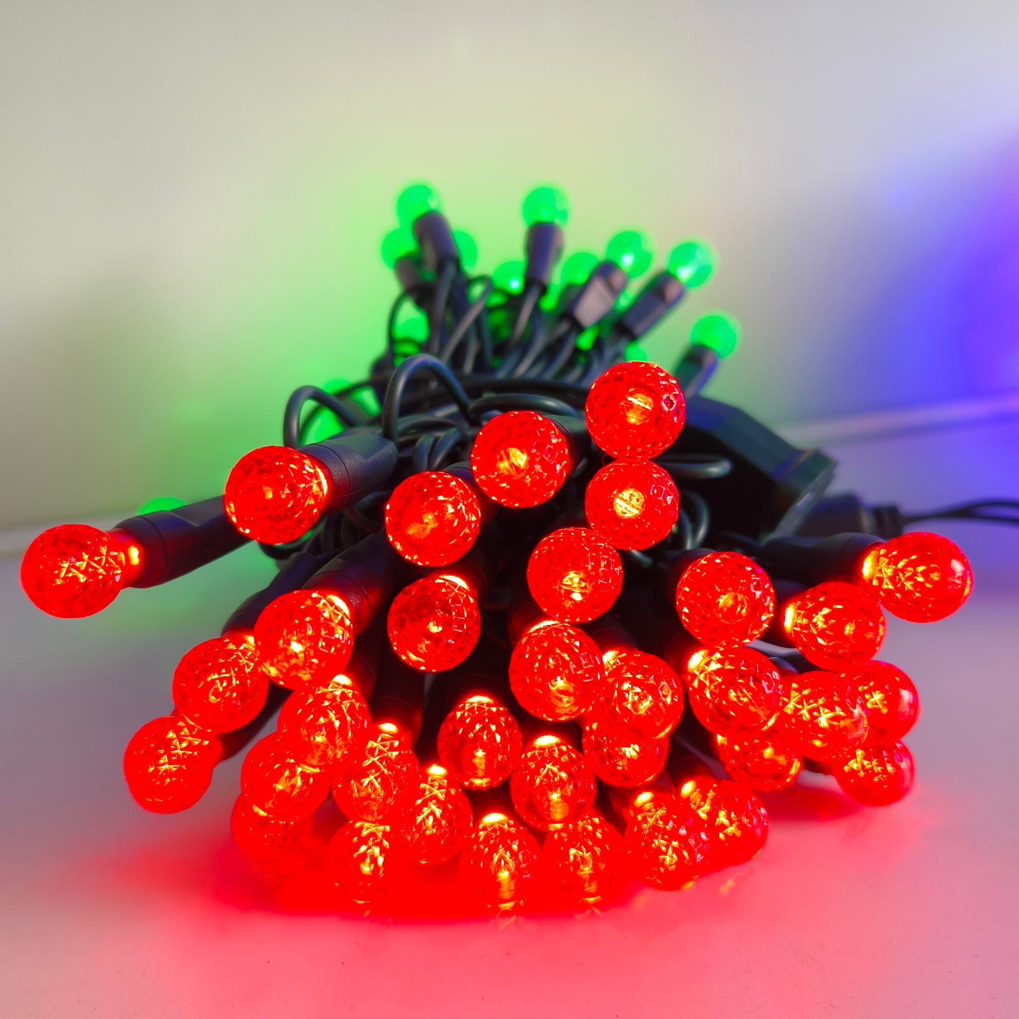 Commercial Grade Red Green G12 LED Christmas Lights on Green Wire