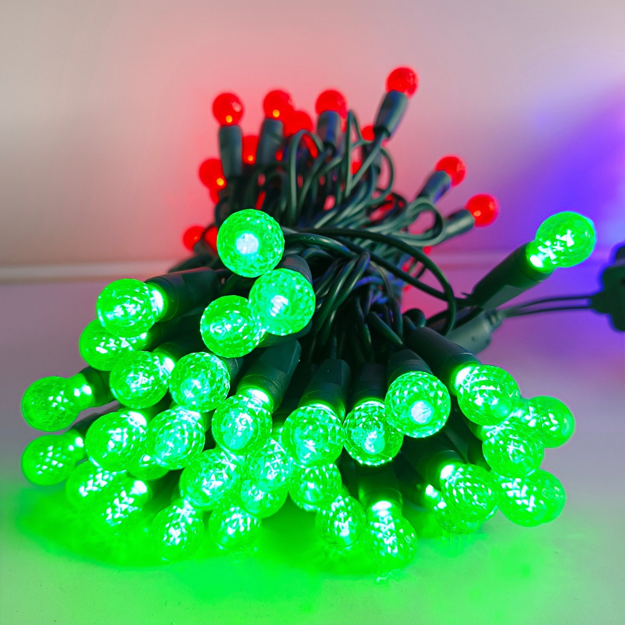 Commercial Grade Red Green G12 LED Christmas Lights on Green Wire