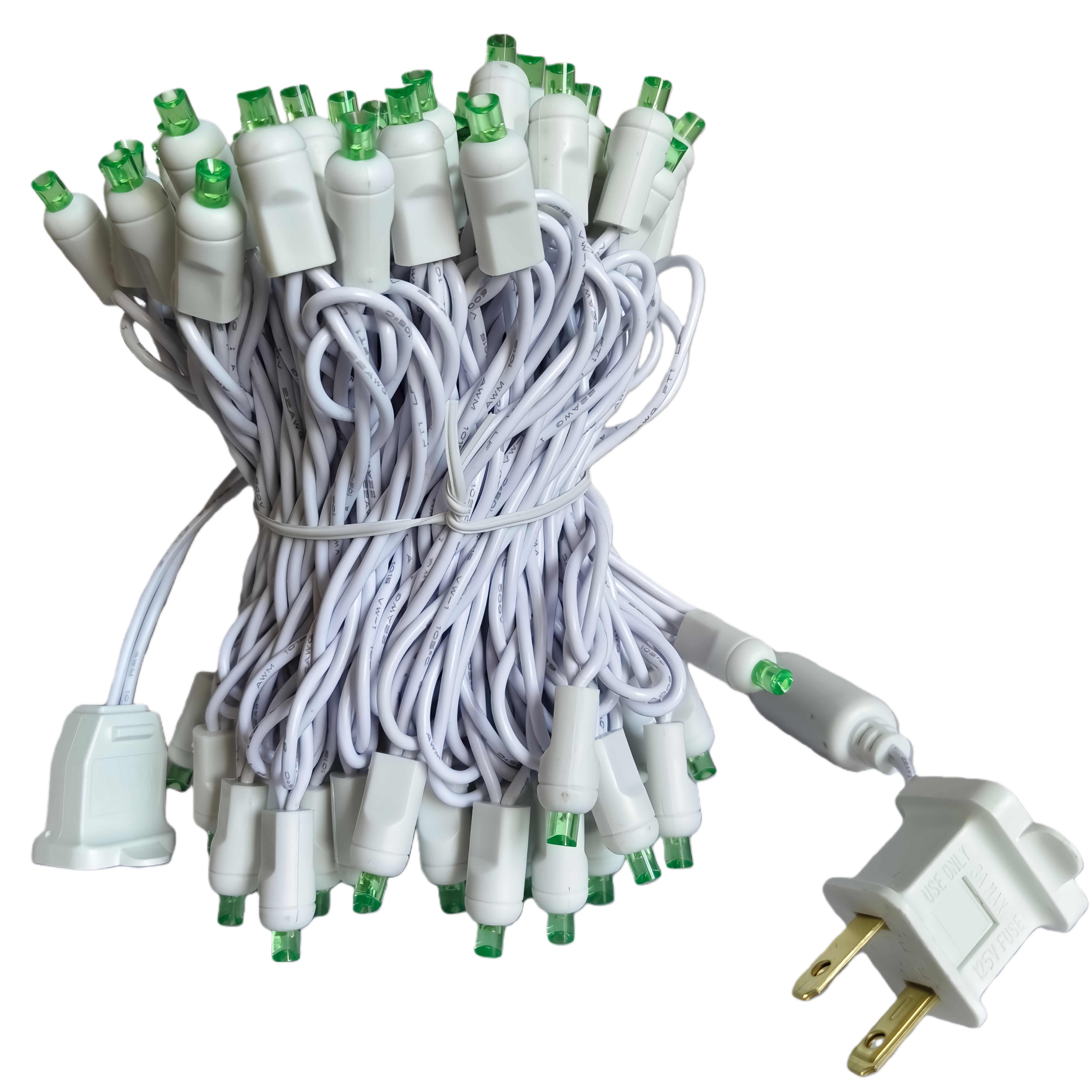 Commercial Grade Green 5mm Wide Angle LED Christmas Lights on White Wire