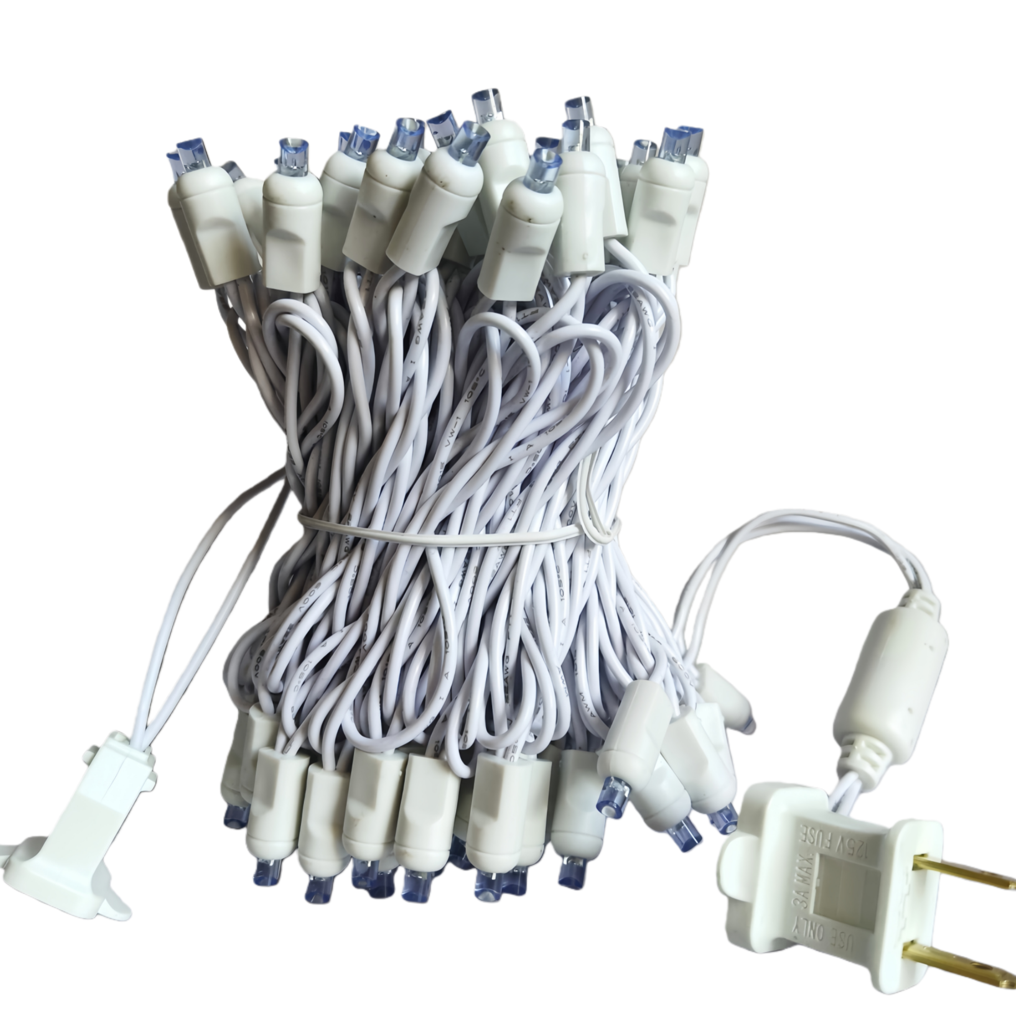 Commercial Grade Blue 5mm Wide Angle LED Christmas Lights on White Wire