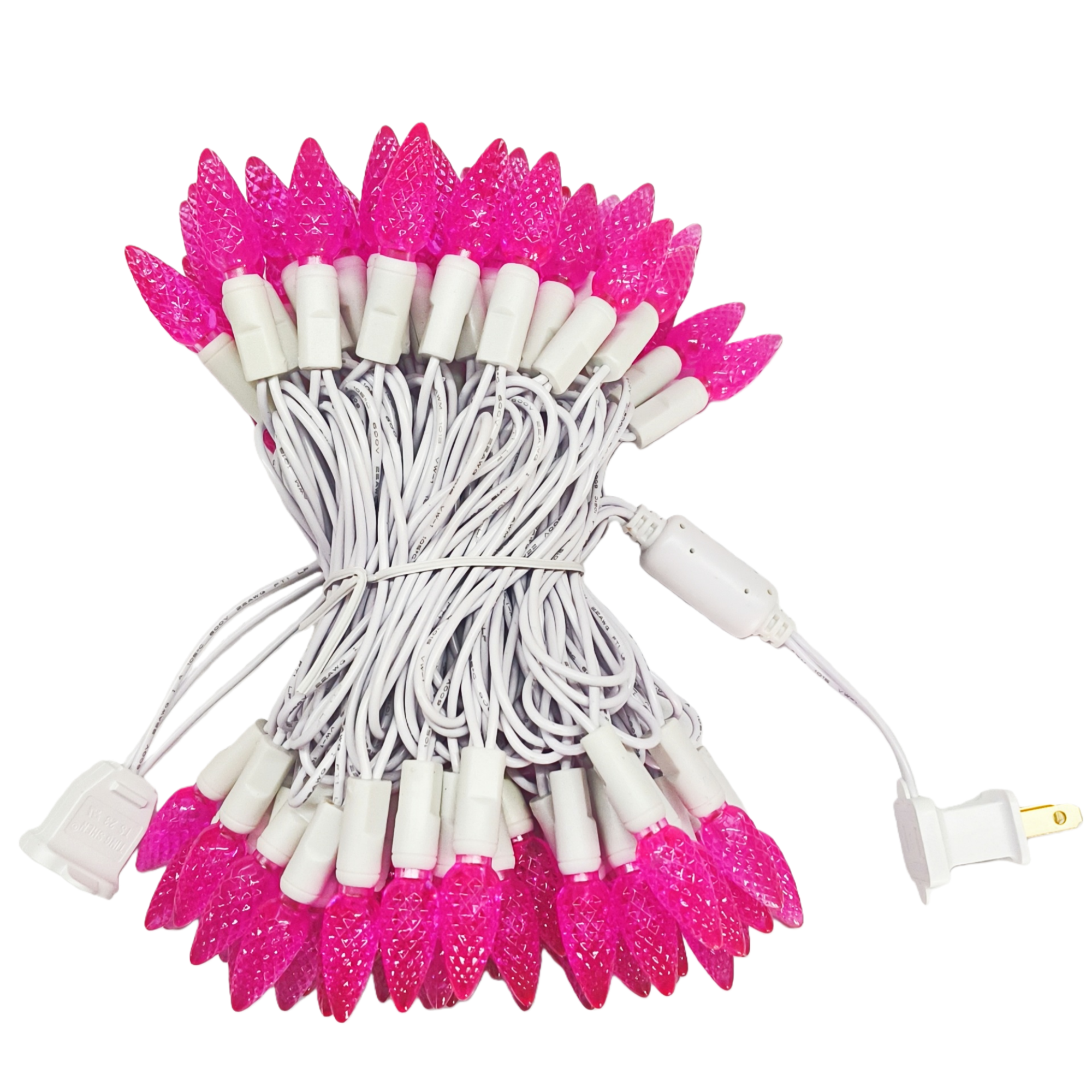 Commercial Grade Pink C6 LED Christmas Lights on White Wire