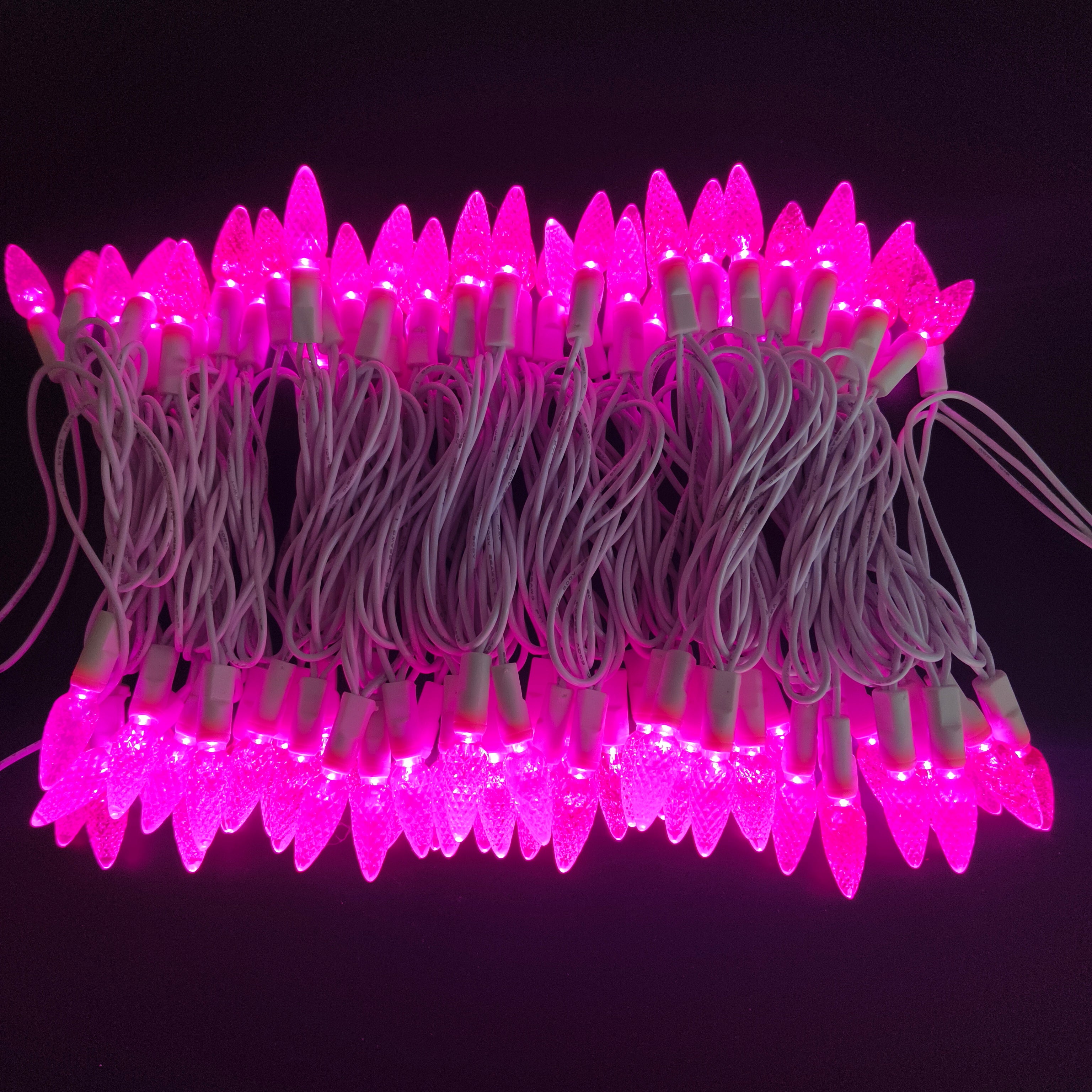 Commercial Grade Pink C6 LED Christmas Lights on White Wire