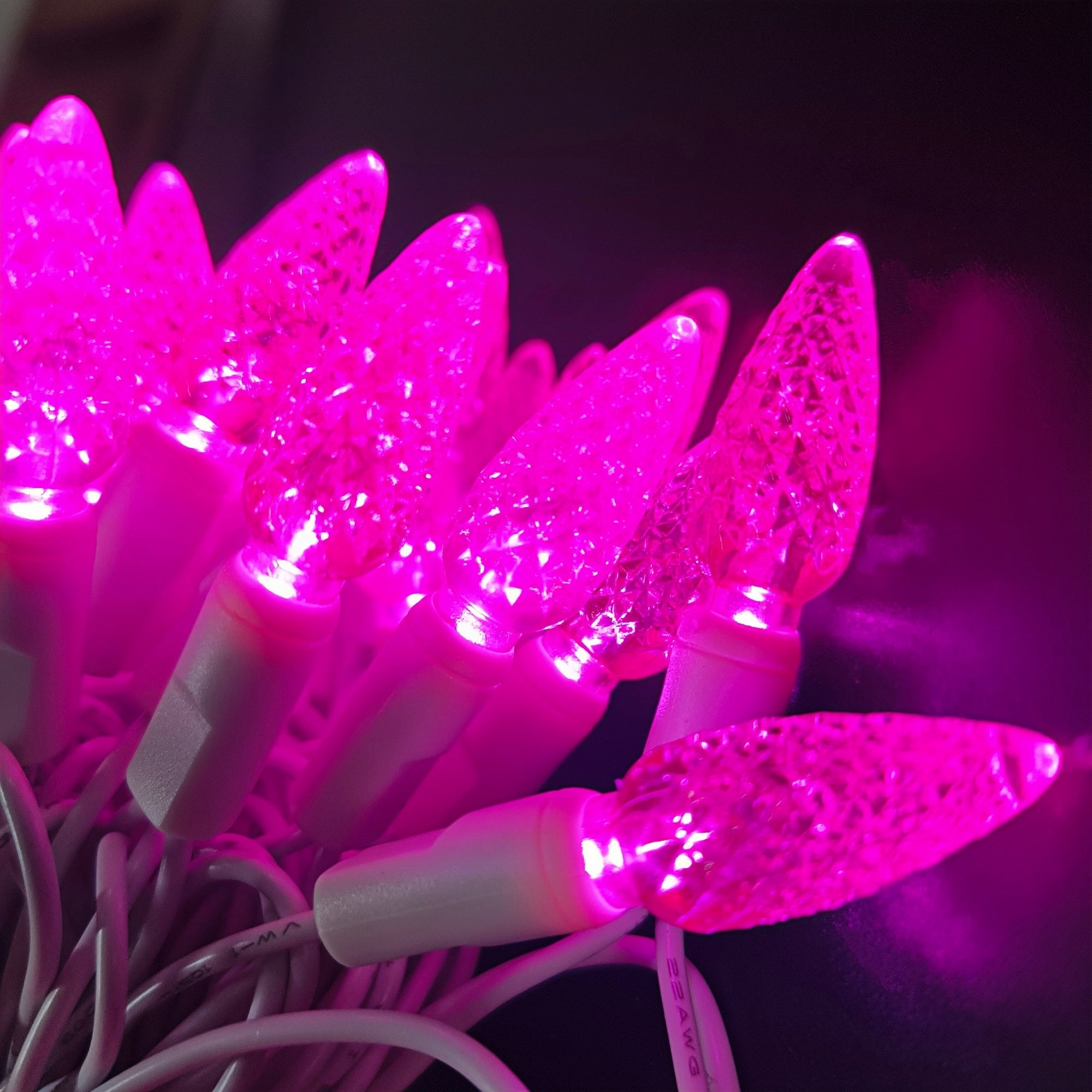 Commercial Grade Pink C6 LED Christmas Lights on White Wire