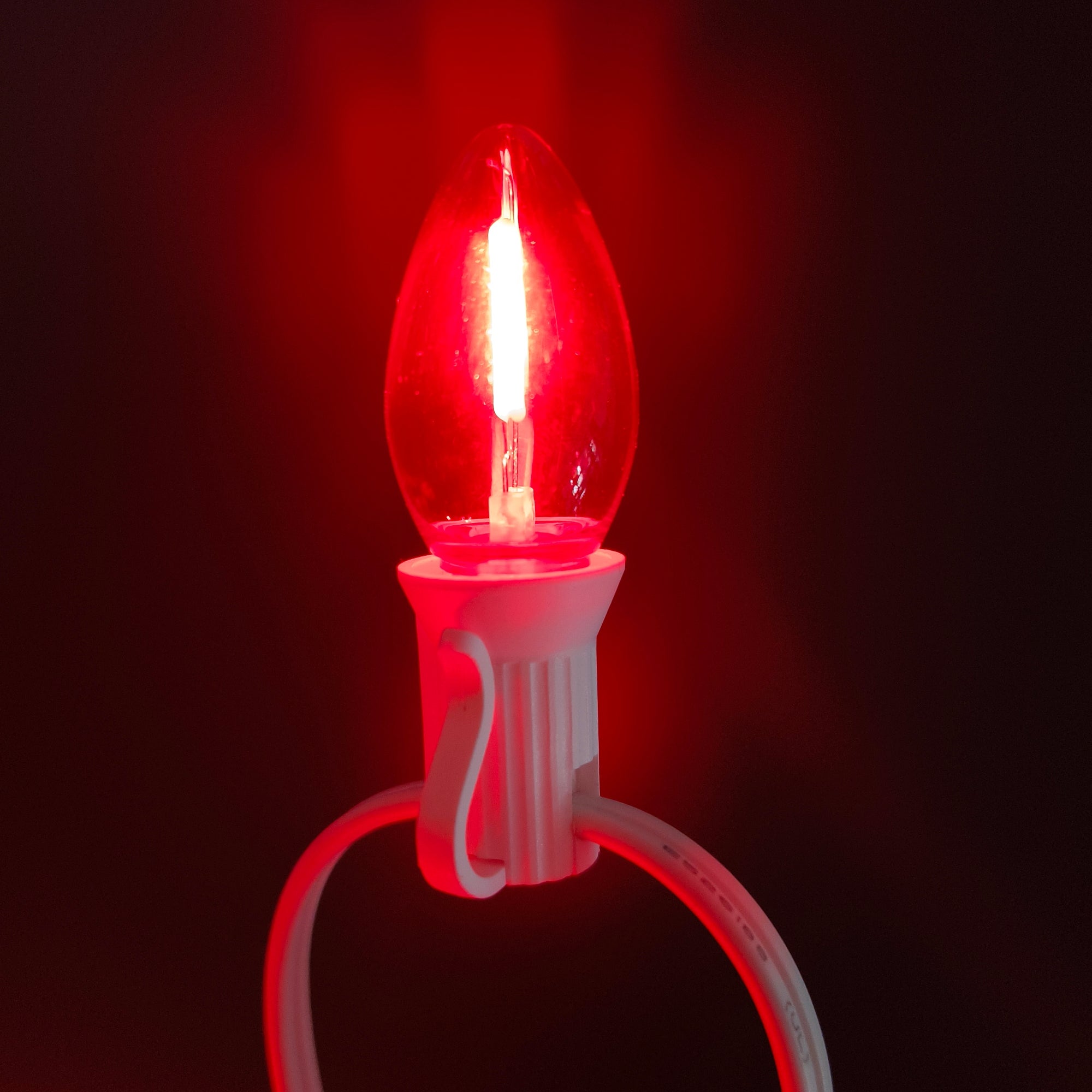 Commercial Grade Red C7 LED Christmas Lights 25Ft 25 Bulbs on White Wire