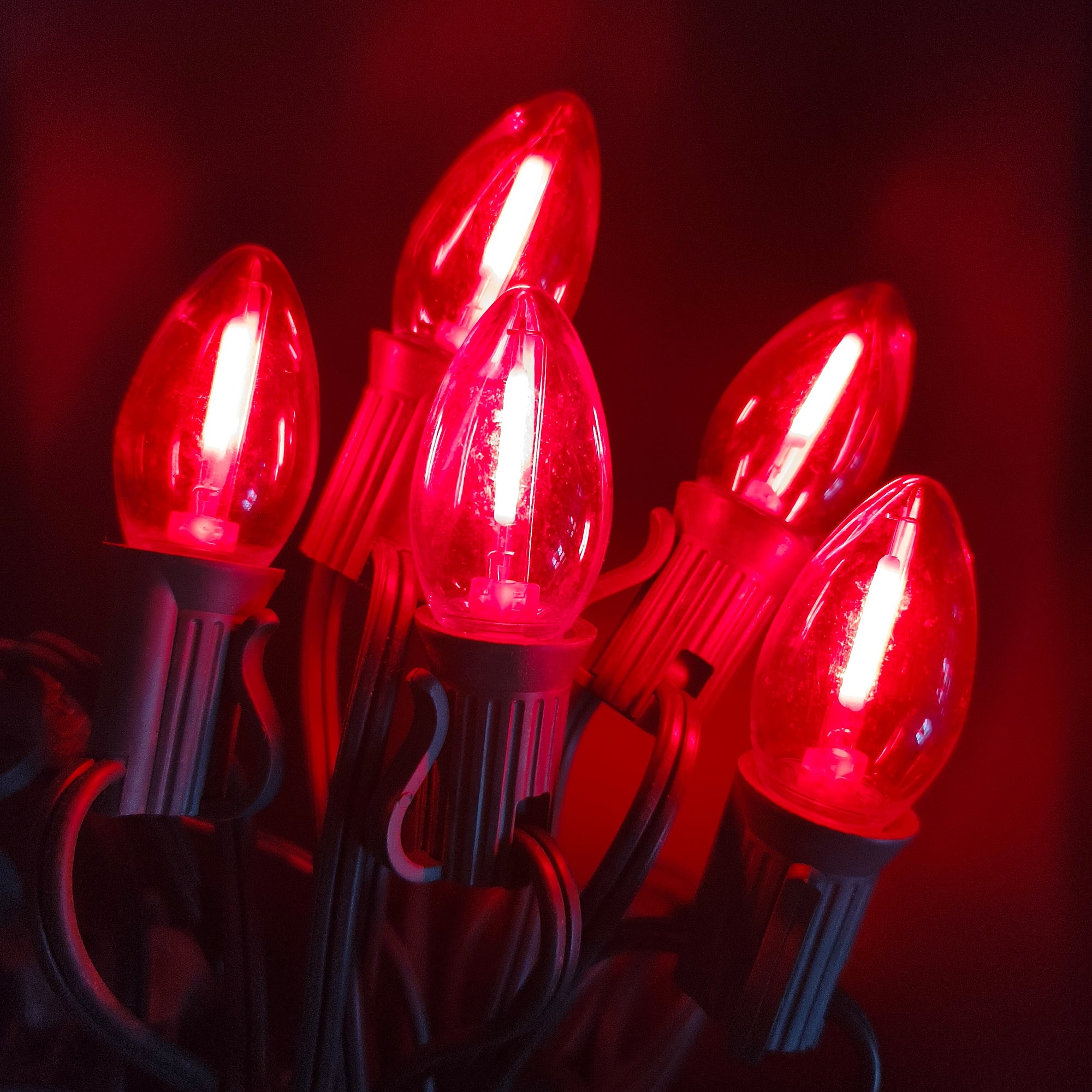 Commercial Grade Red C7 LED Christmas Lights 25Ft 25 Bulbs on Green Wire