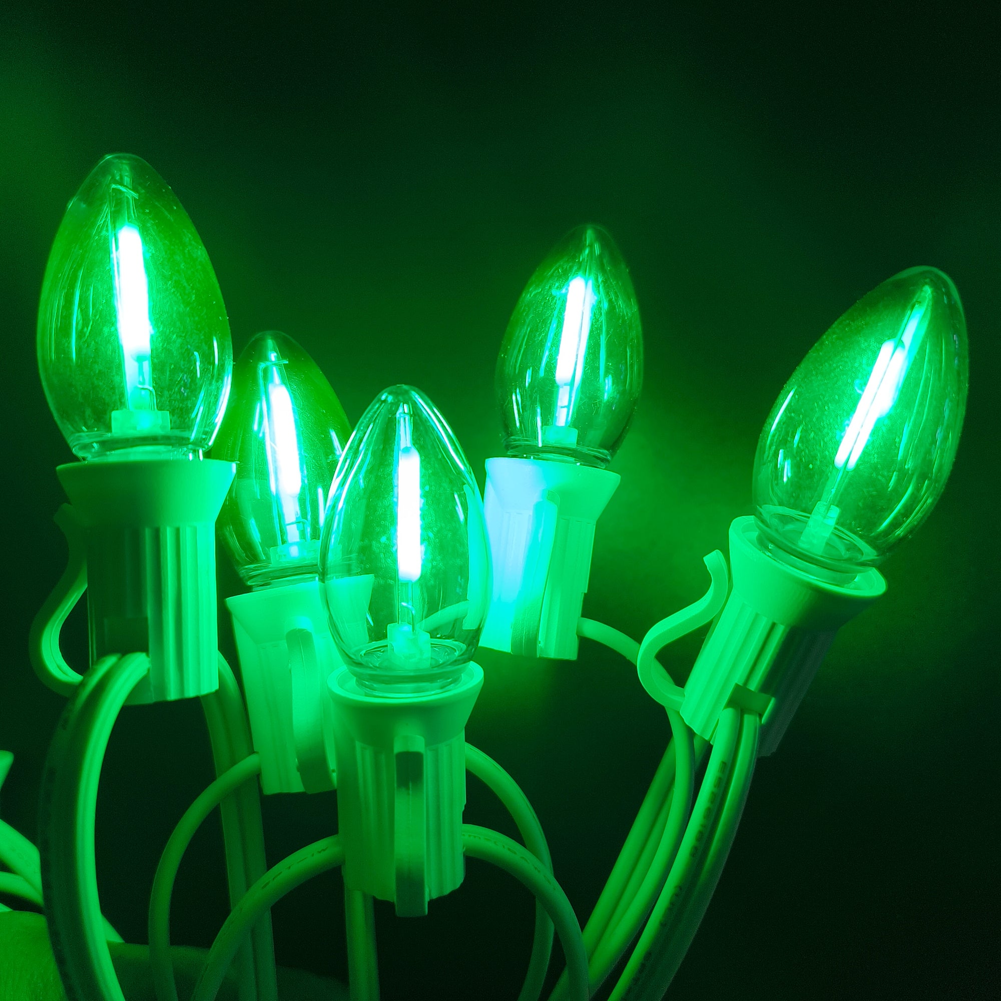 Commercial Grade Green C7 LED Christmas Lights 25Ft 25 Bulbs on White Wire