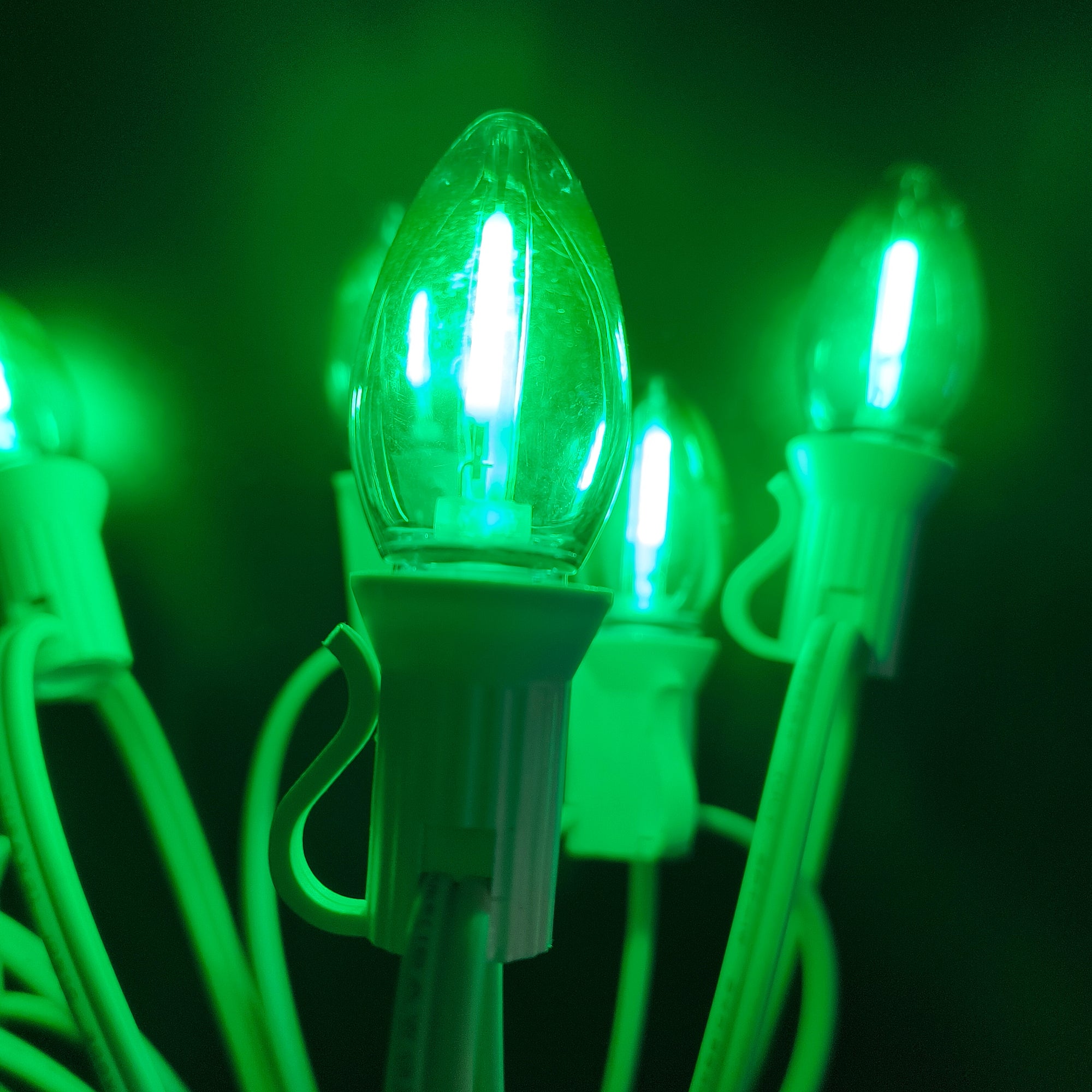 Commercial Grade Green C7 LED Christmas Lights 25Ft 25 Bulbs on White Wire