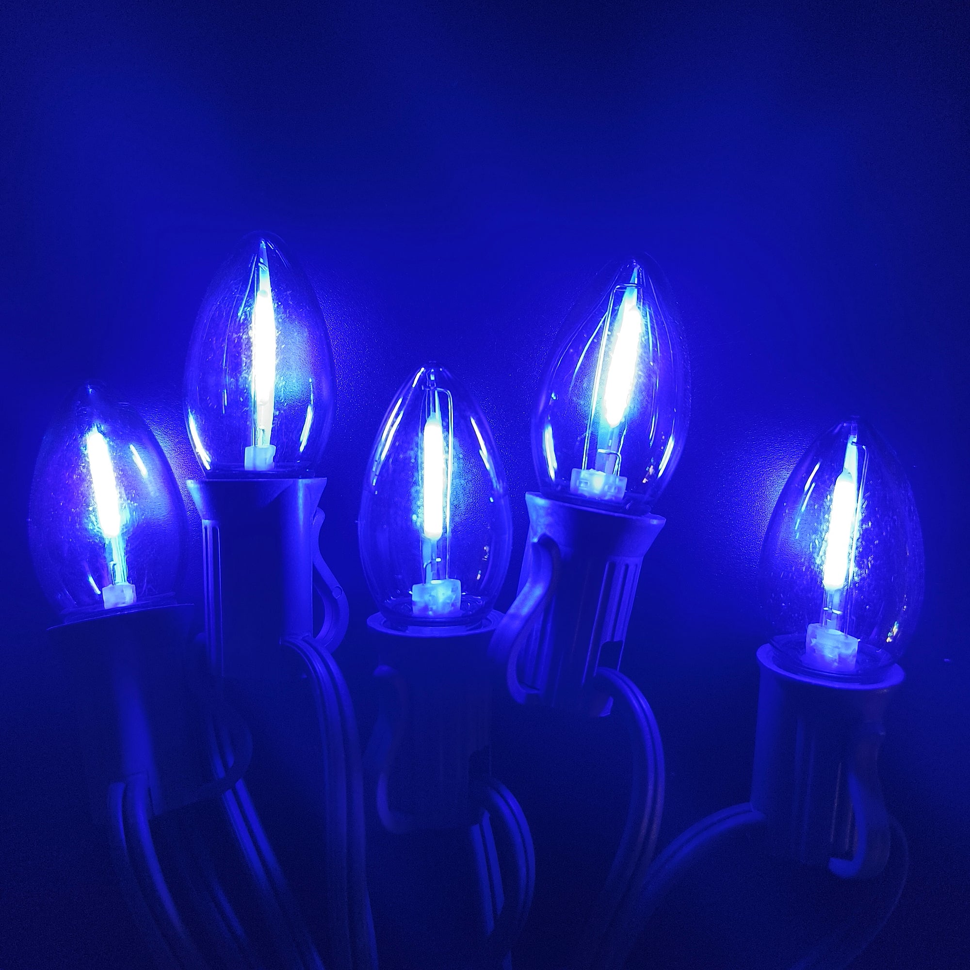 Commercial Grade Blue C7 LED Christmas Lights 25Ft 25 Bulbs on Green Wire