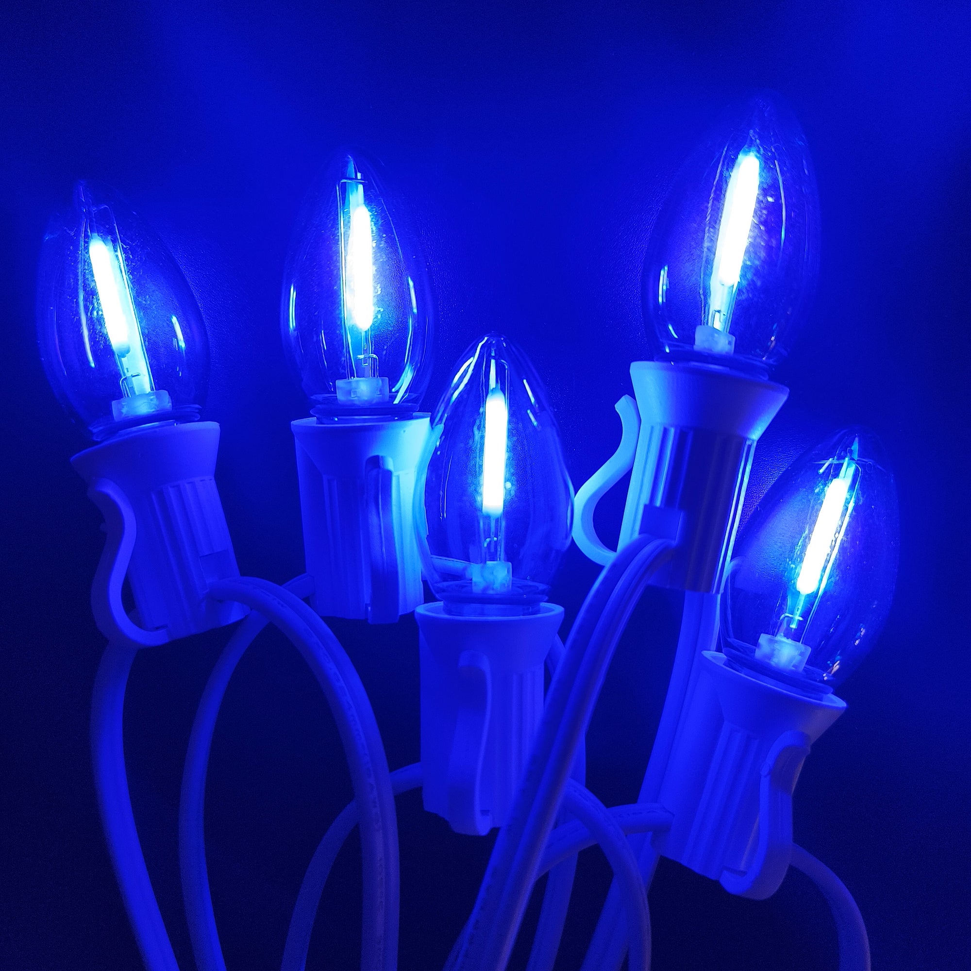 Commercial Grade Blue C7 LED Christmas Lights 25Ft 25 Bulbs on White Wire
