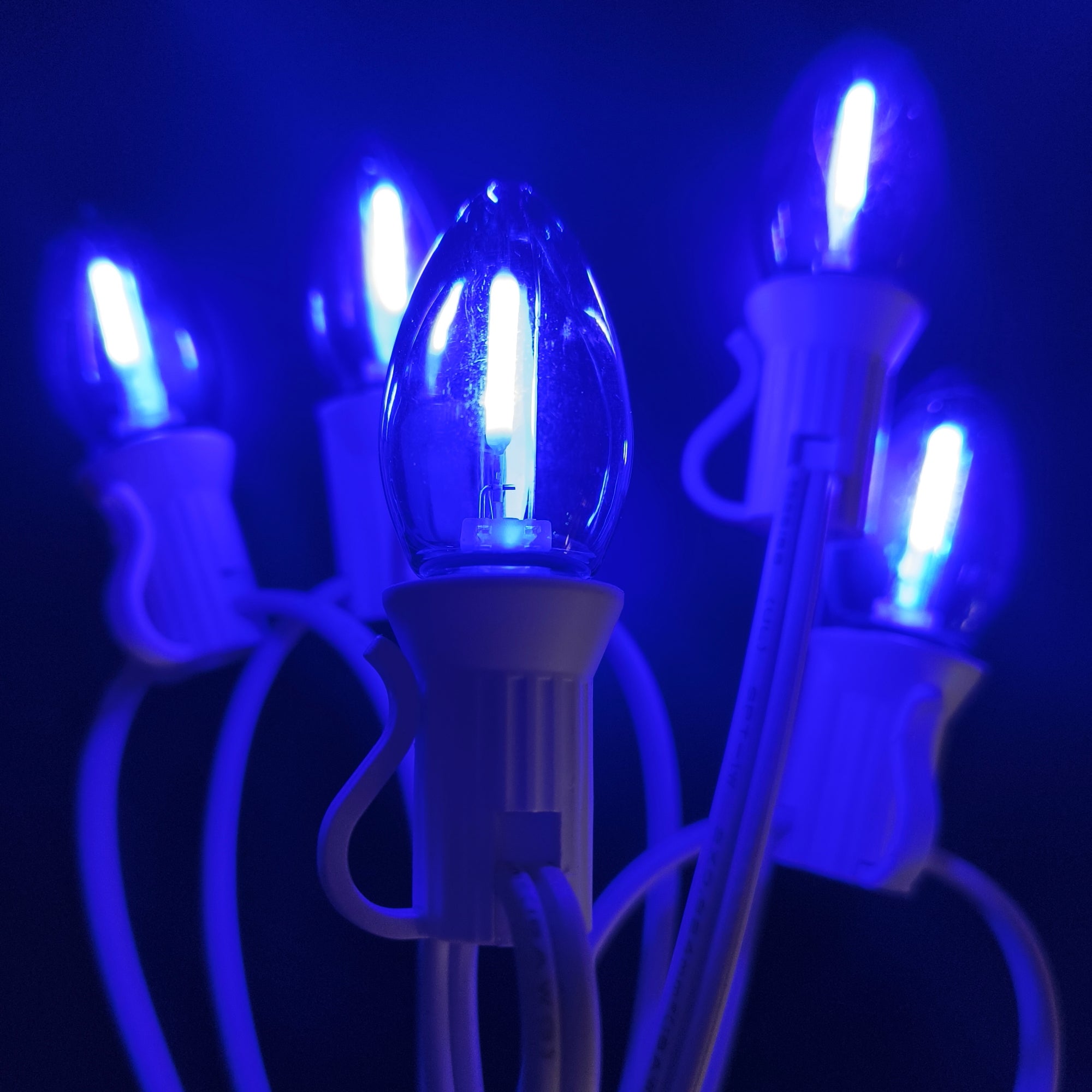 Commercial Grade Blue C7 LED Christmas Lights 25Ft 25 Bulbs on White Wire