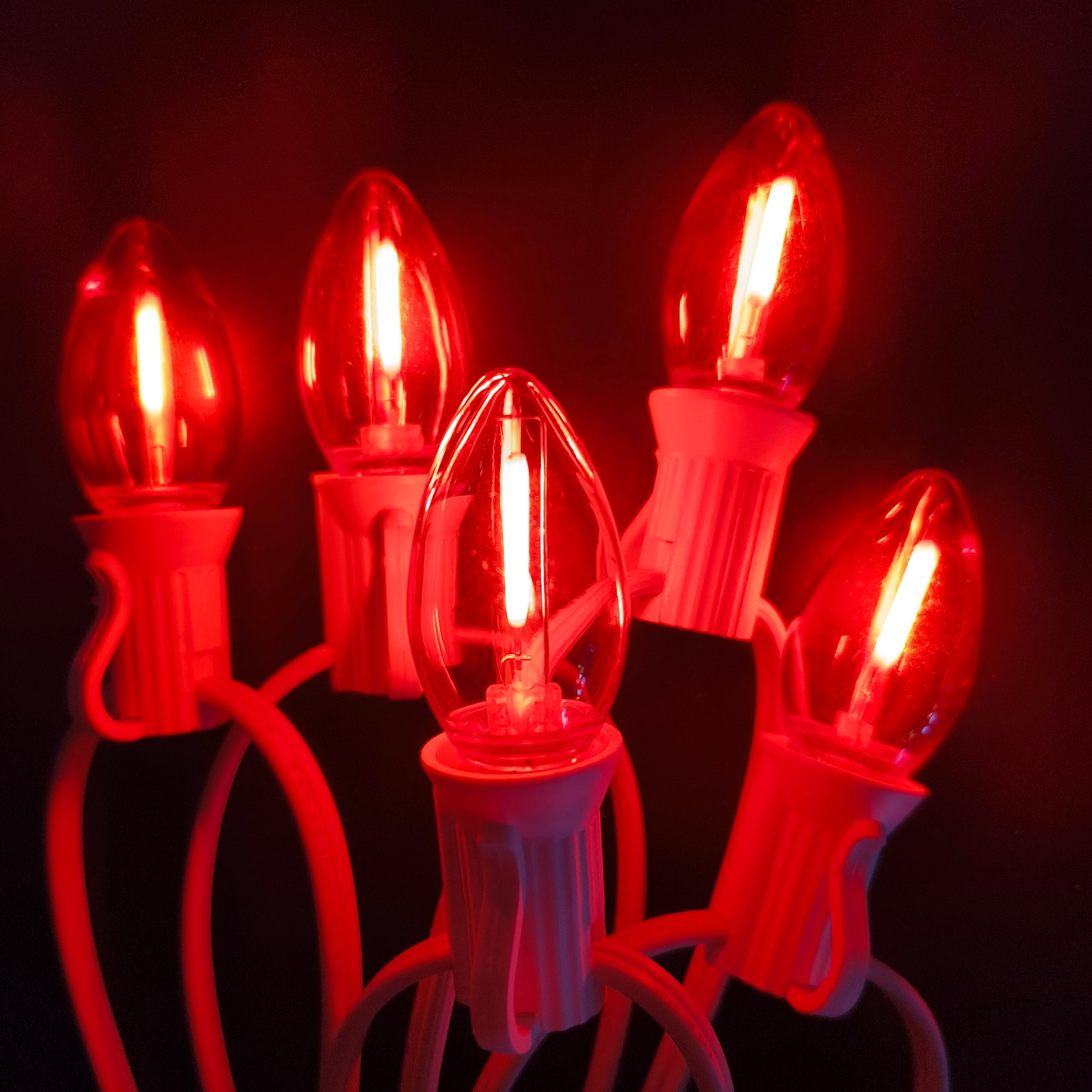 Commercial Grade Red C7 LED Christmas Lights 25Ft 25 Bulbs on White Wire