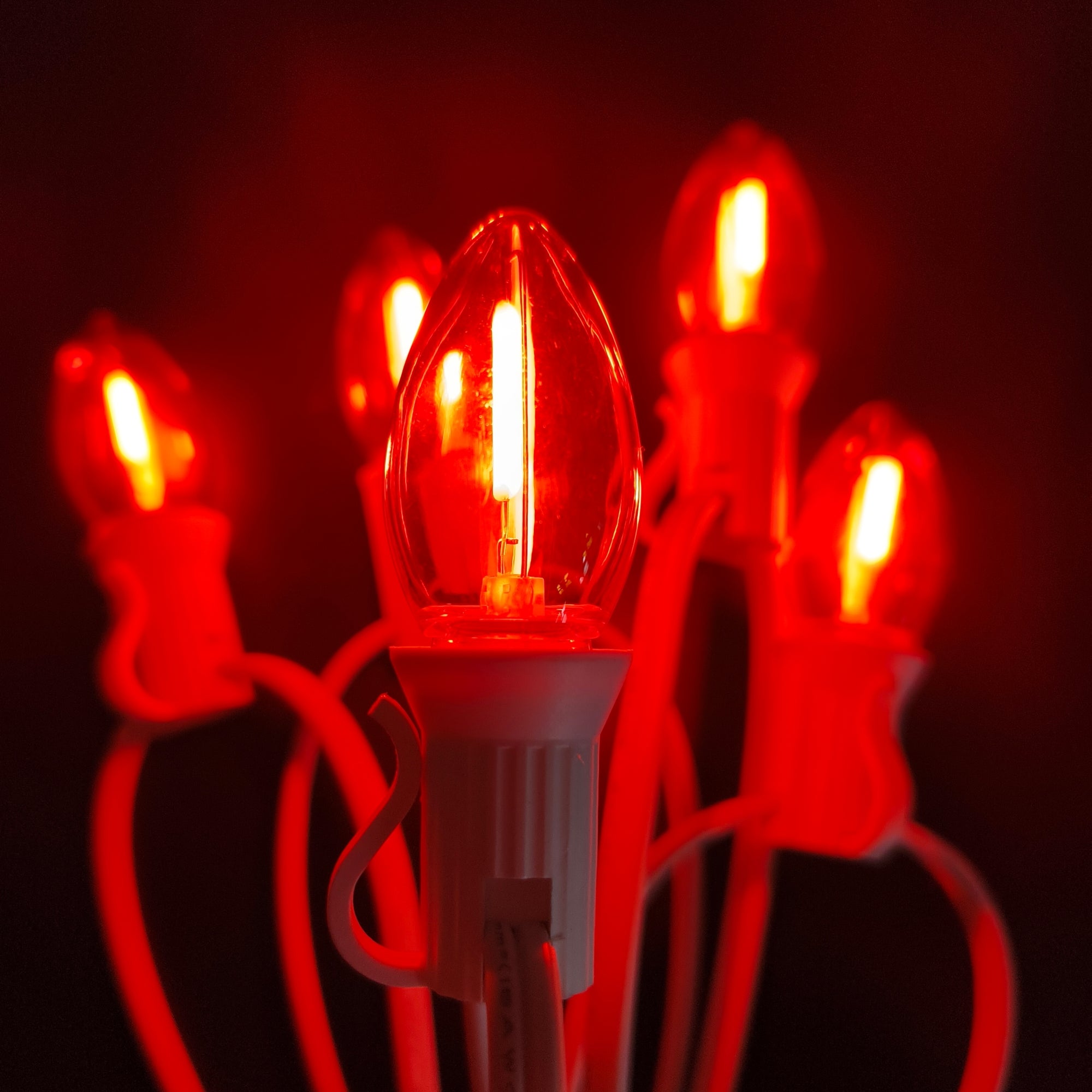 Commercial Grade Red C7 LED Christmas Lights 25Ft 25 Bulbs on White Wire