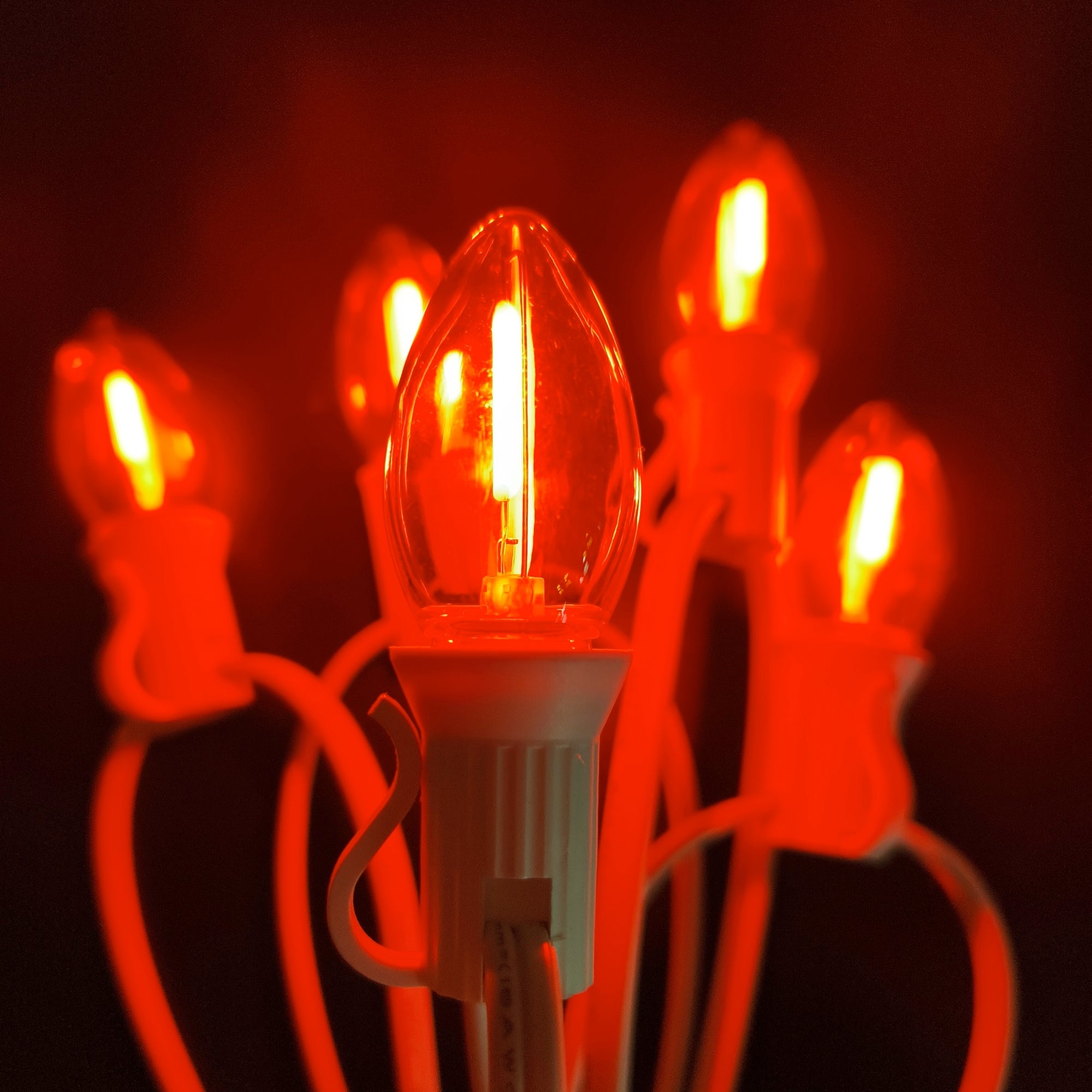 Commercial Grade Orange C7 LED Christmas Lights 25Ft 25 Bulbs on White Wire