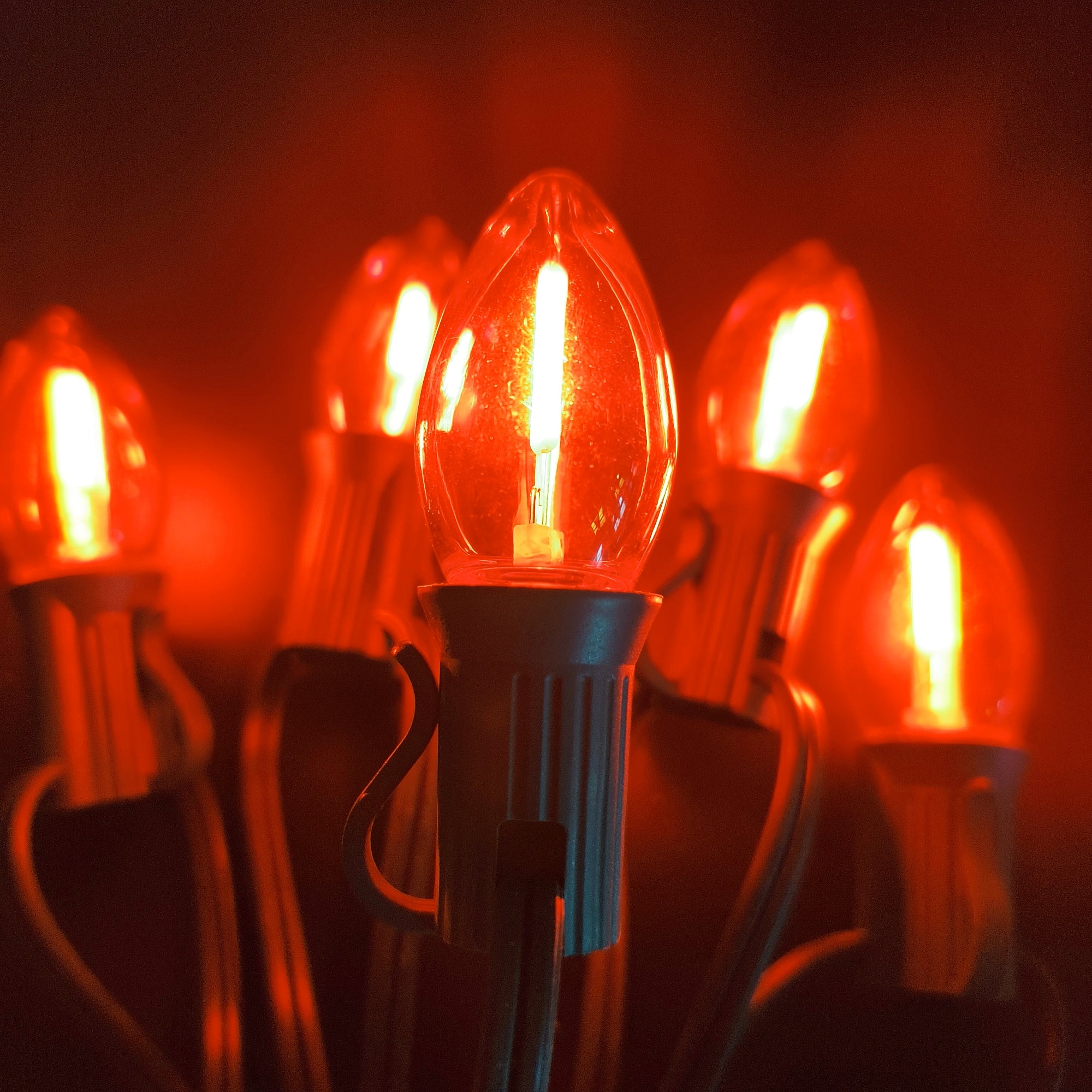 Commercial Grade Orange C7 LED Christmas Lights 25Ft 25 Bulbs on Green Wire