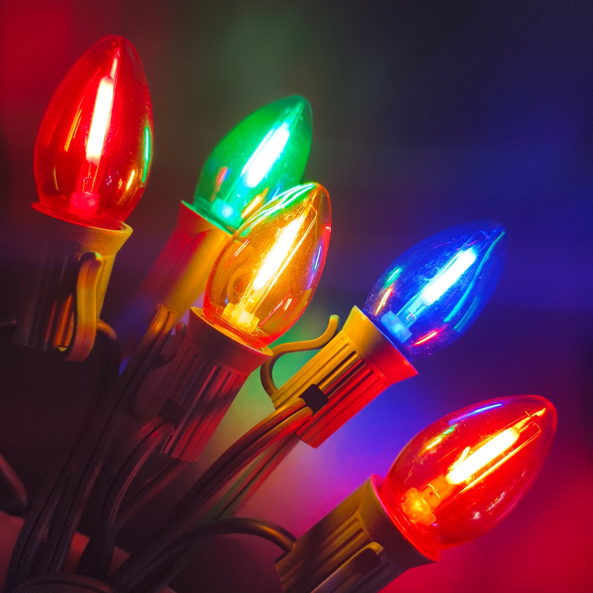 Commercial Grade Multicolor C7 LED Christmas Lights 25Ft 25 Bulbs on Green Wire