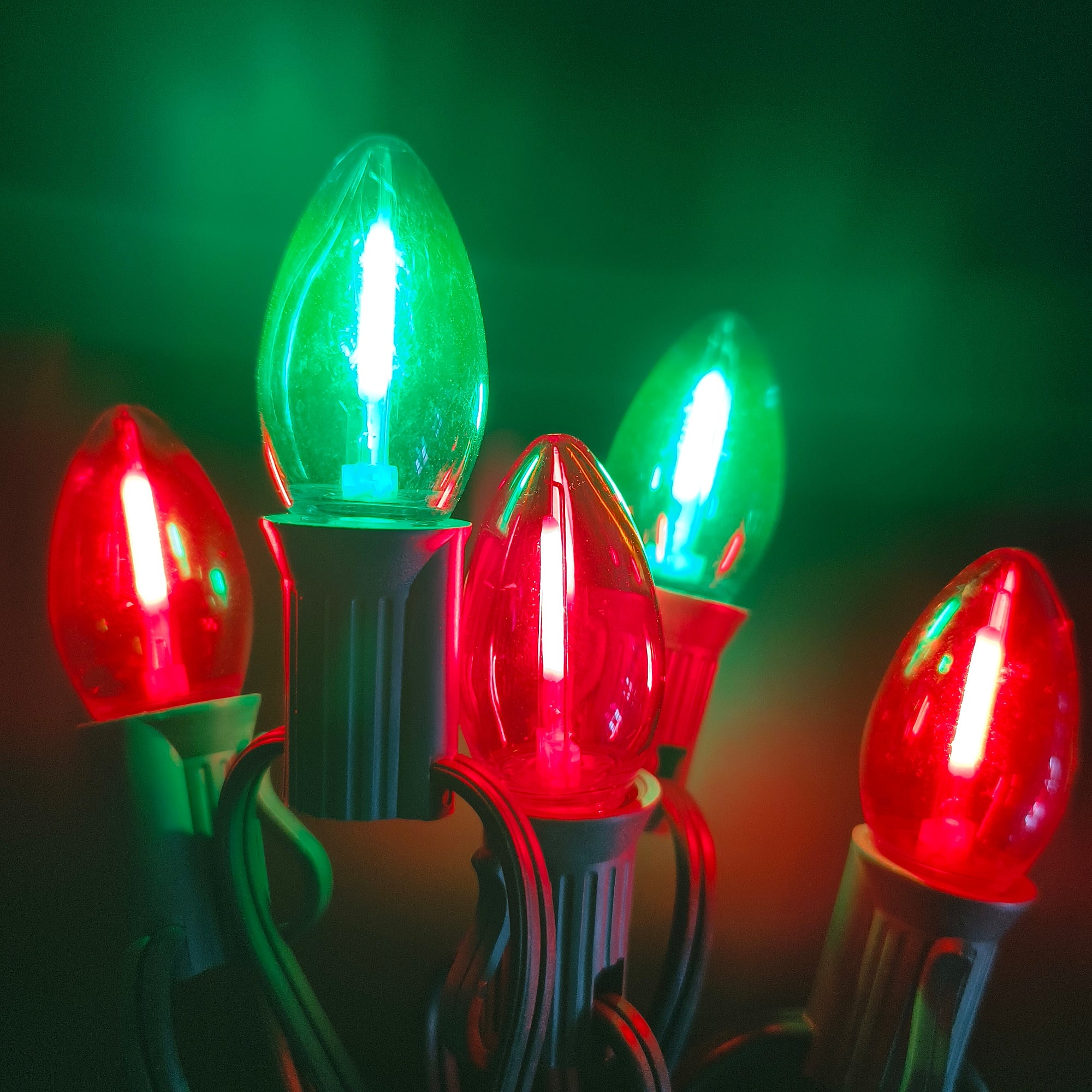 Commercial Grade Red Green C7 LED Christmas Lights 25Ft 25 Bulbs on Green Wire