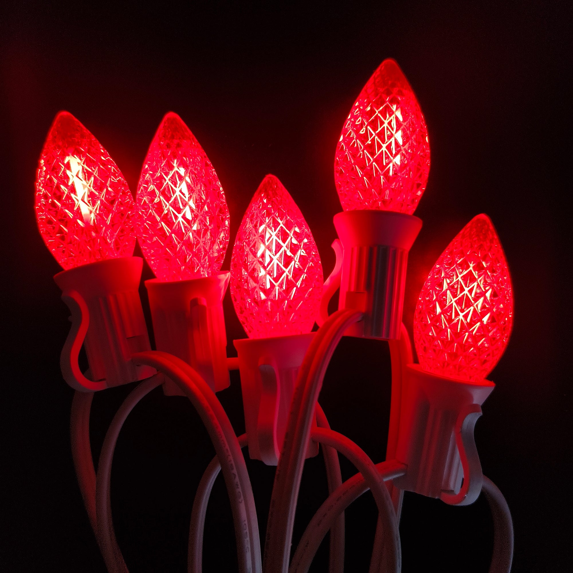 Commercial Grade Red C7 LED Christmas Lights 25Ft 25 Bulbs on White Wire