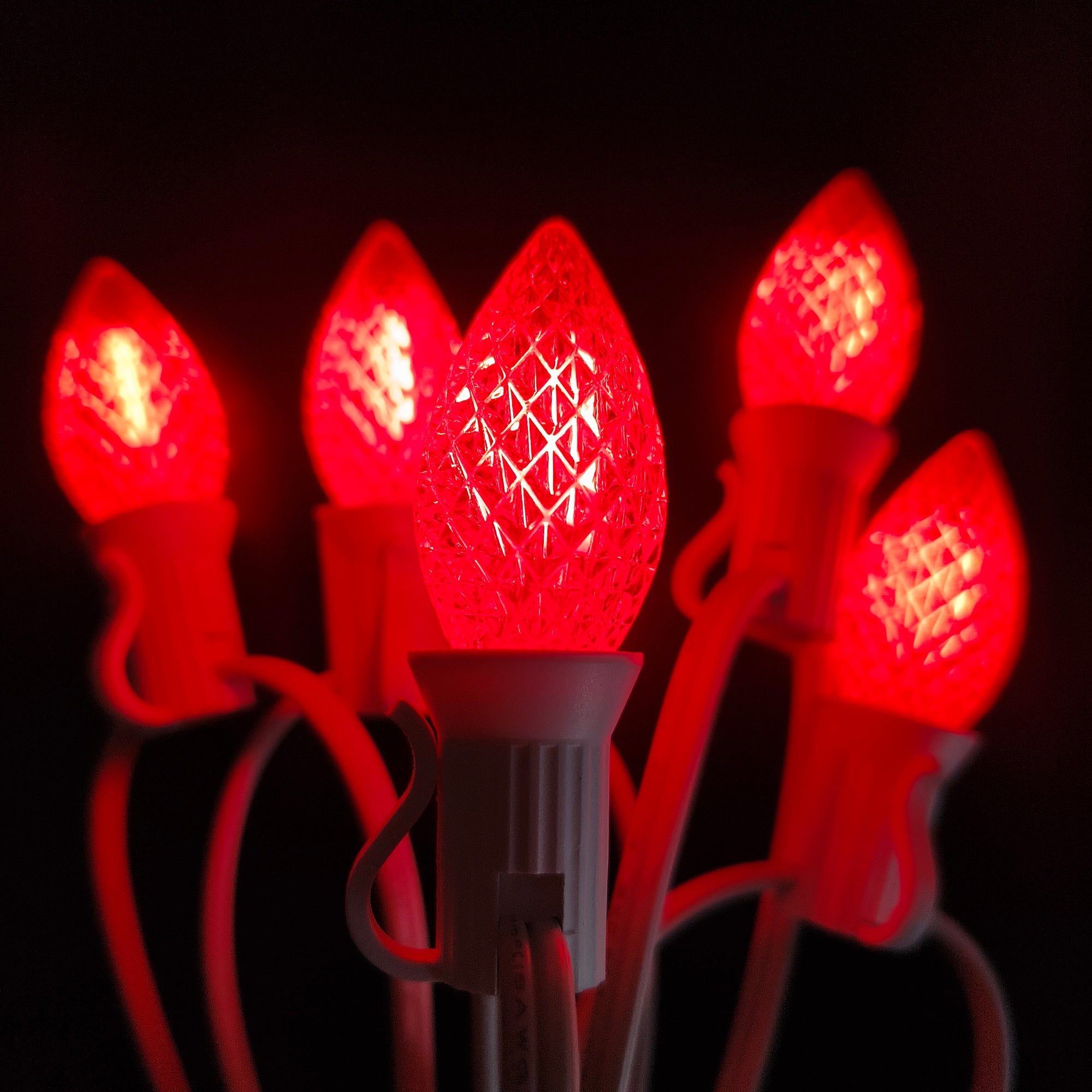 Commercial Grade Red C7 LED Christmas Lights 25Ft 25 Bulbs on White Wire