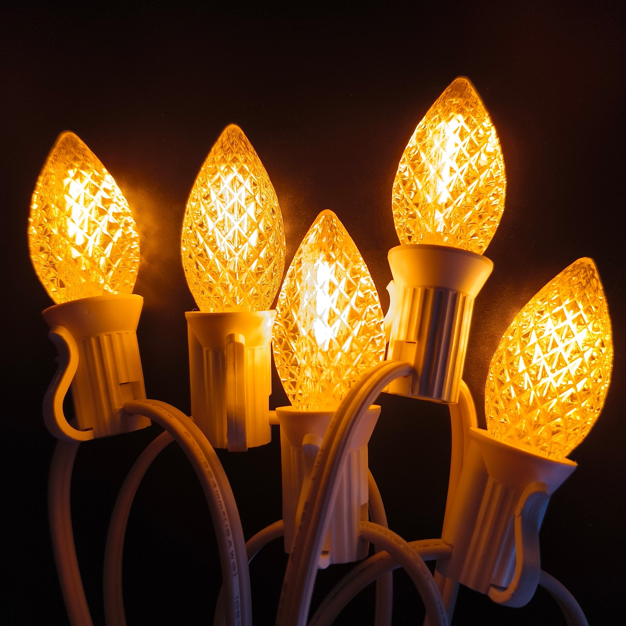 Commercial Grade Yellow C7 LED Christmas Lights 25Ft 25 Bulbs on White Wire