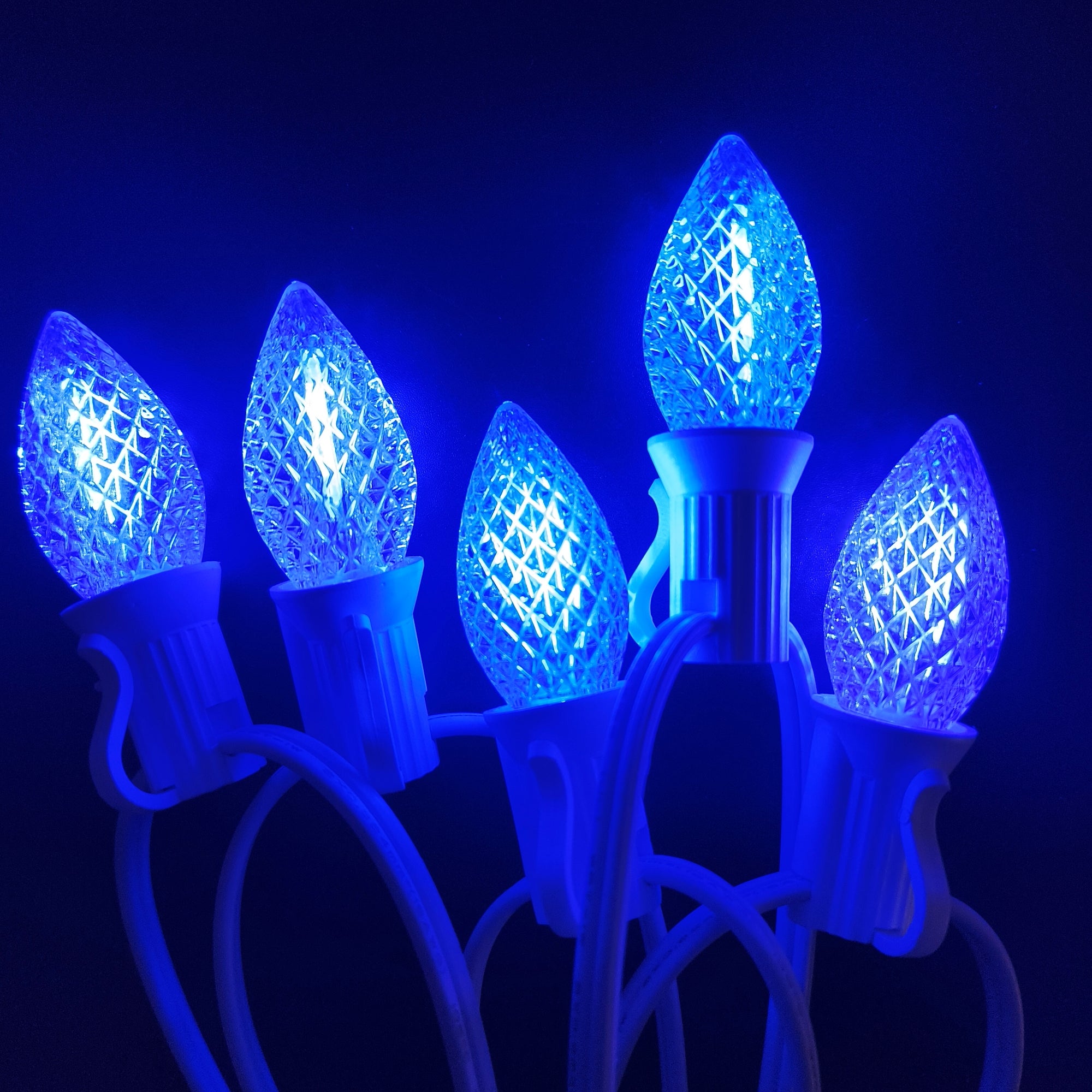 Commercial Grade Blue C7 LED Christmas Lights 25Ft 25 Bulbs on White Wire