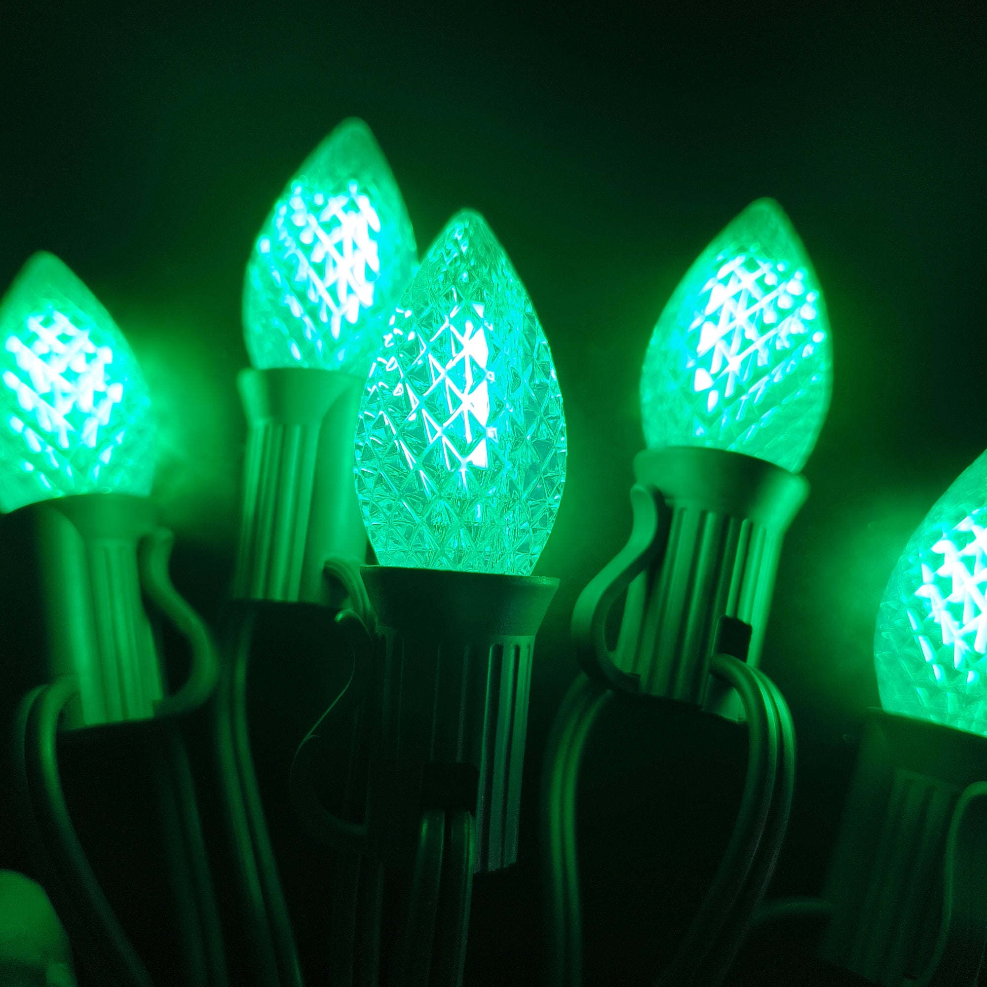 Commercial Grade Green C7 LED Christmas Lights 25Ft 25 Bulbs on Green Wire