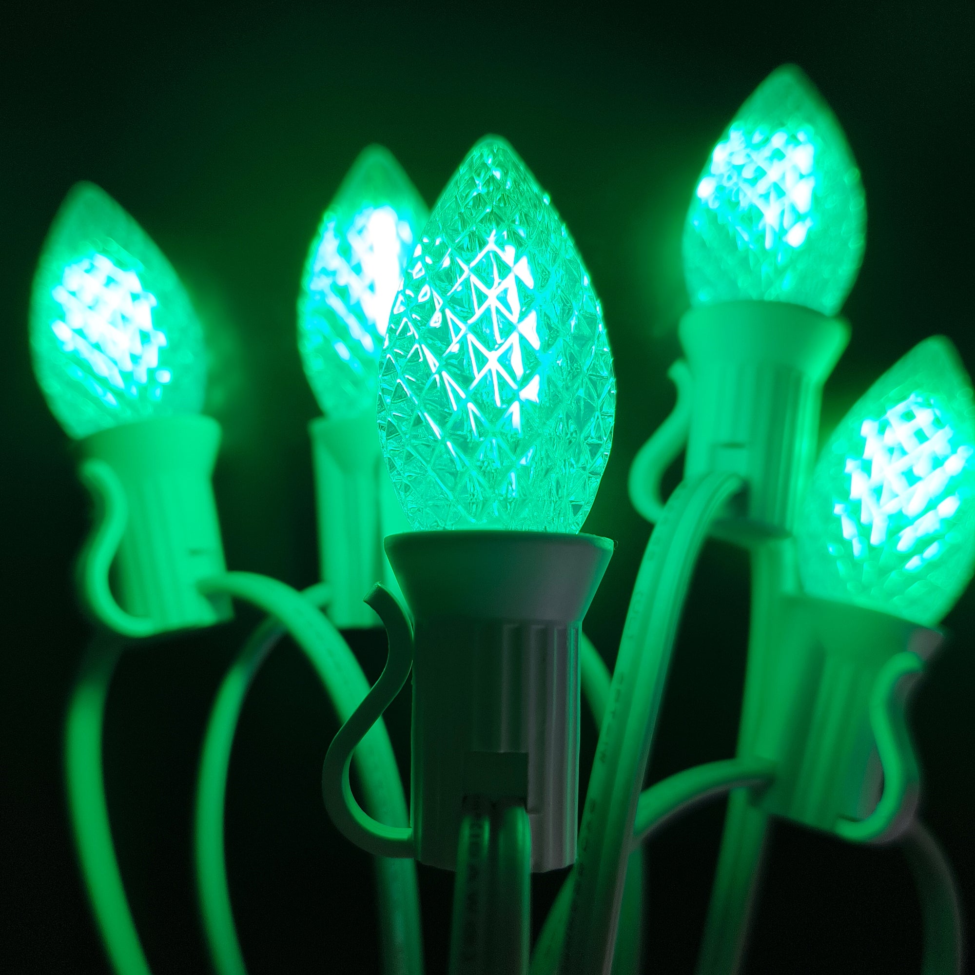 Commercial Grade Green C7 LED Christmas Lights 25Ft 25 Bulbs on White Wire