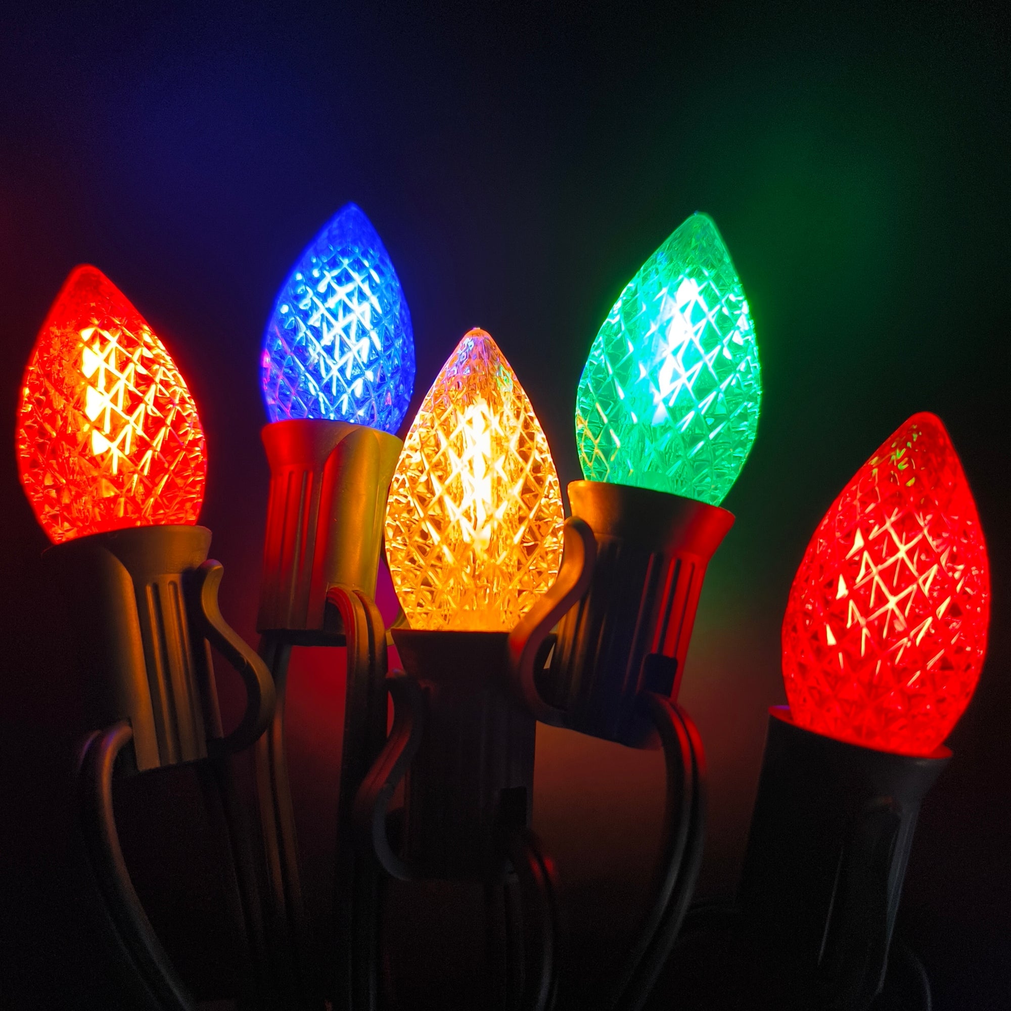 Commercial Grade Multicolor C7 LED Christmas Lights 25Ft 25 Bulbs on Green Wire