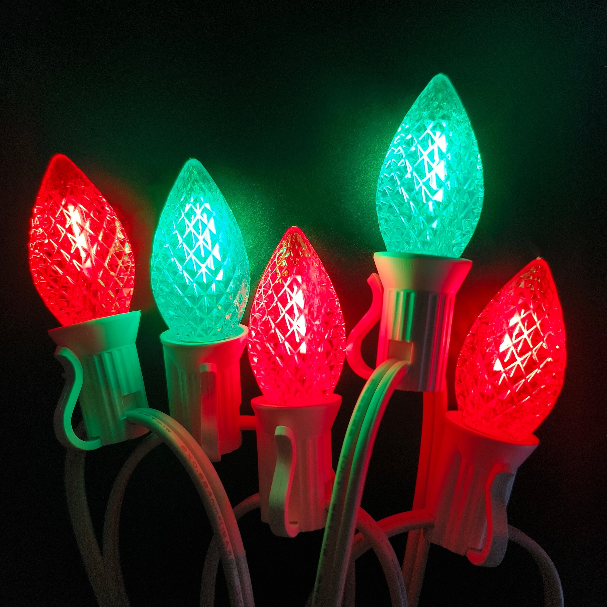 Commercial Grade Red Green C7 LED Christmas Lights 25Ft 25 Bulbs on White Wire