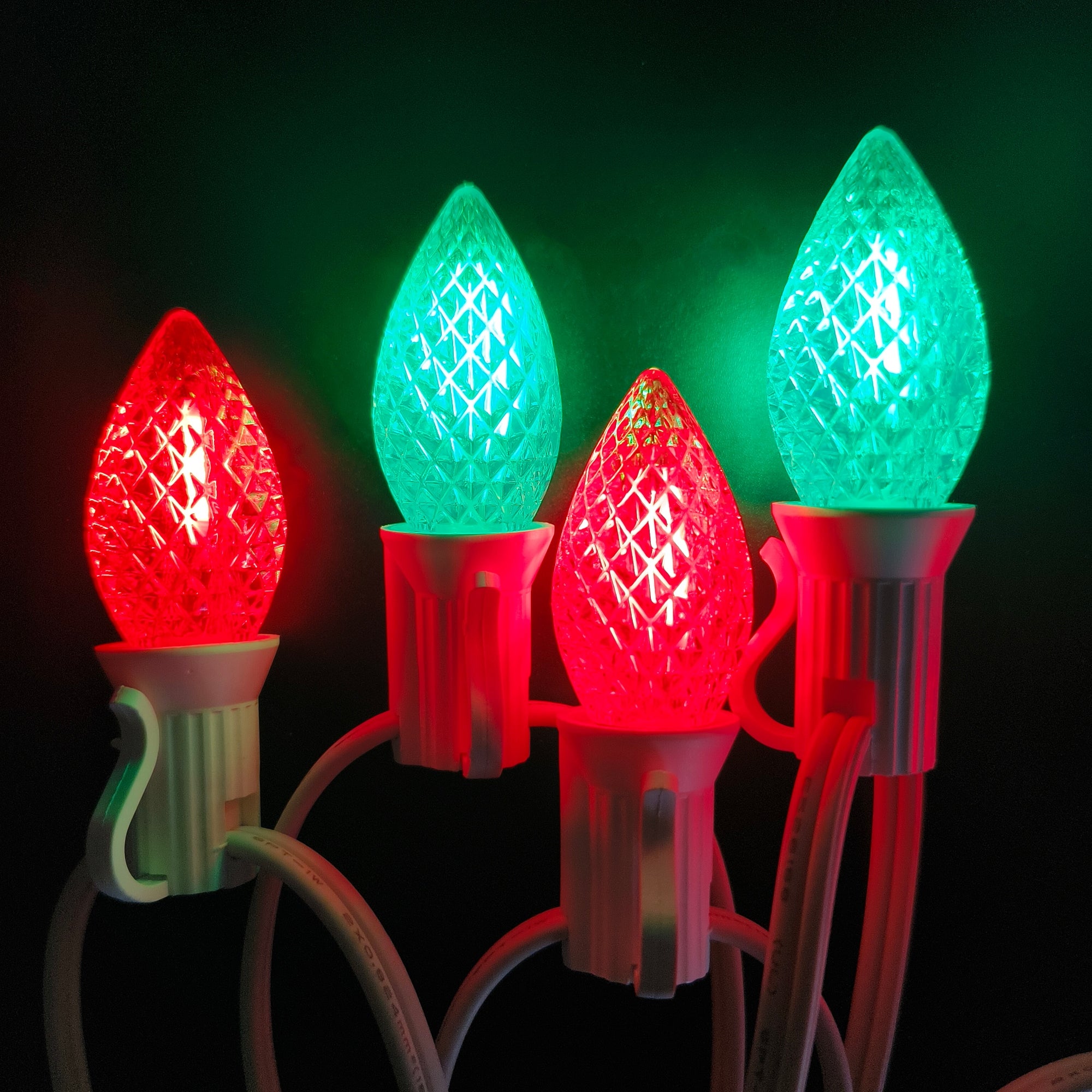 Commercial Grade Red Green C7 LED Christmas Lights 25Ft 25 Bulbs on White Wire