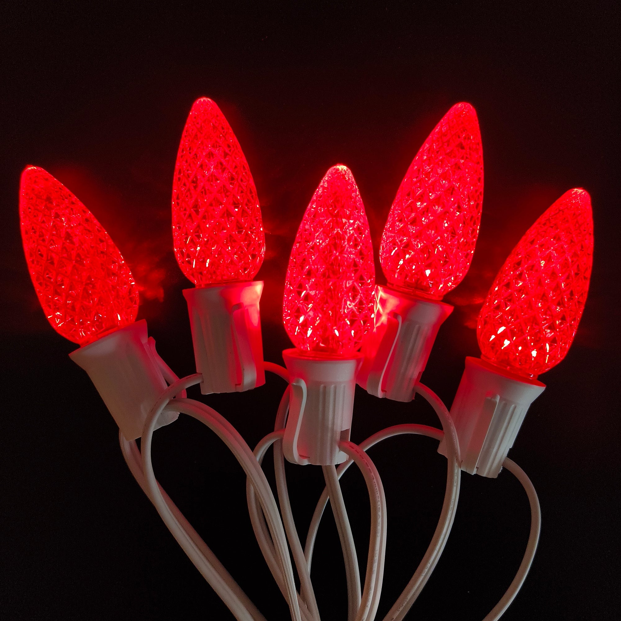 Commercial Grade Red C9 LED Christmas Lights 25Ft 25 Bulbs on White Wire