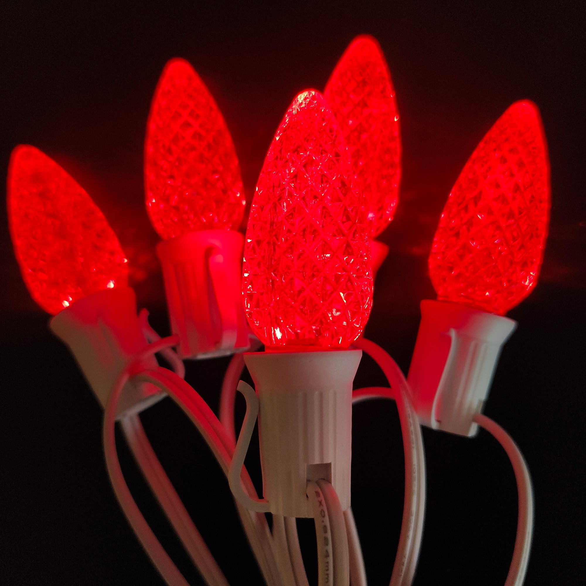 Commercial Grade Red C9 LED Christmas Lights 25Ft 25 Bulbs on White Wire
