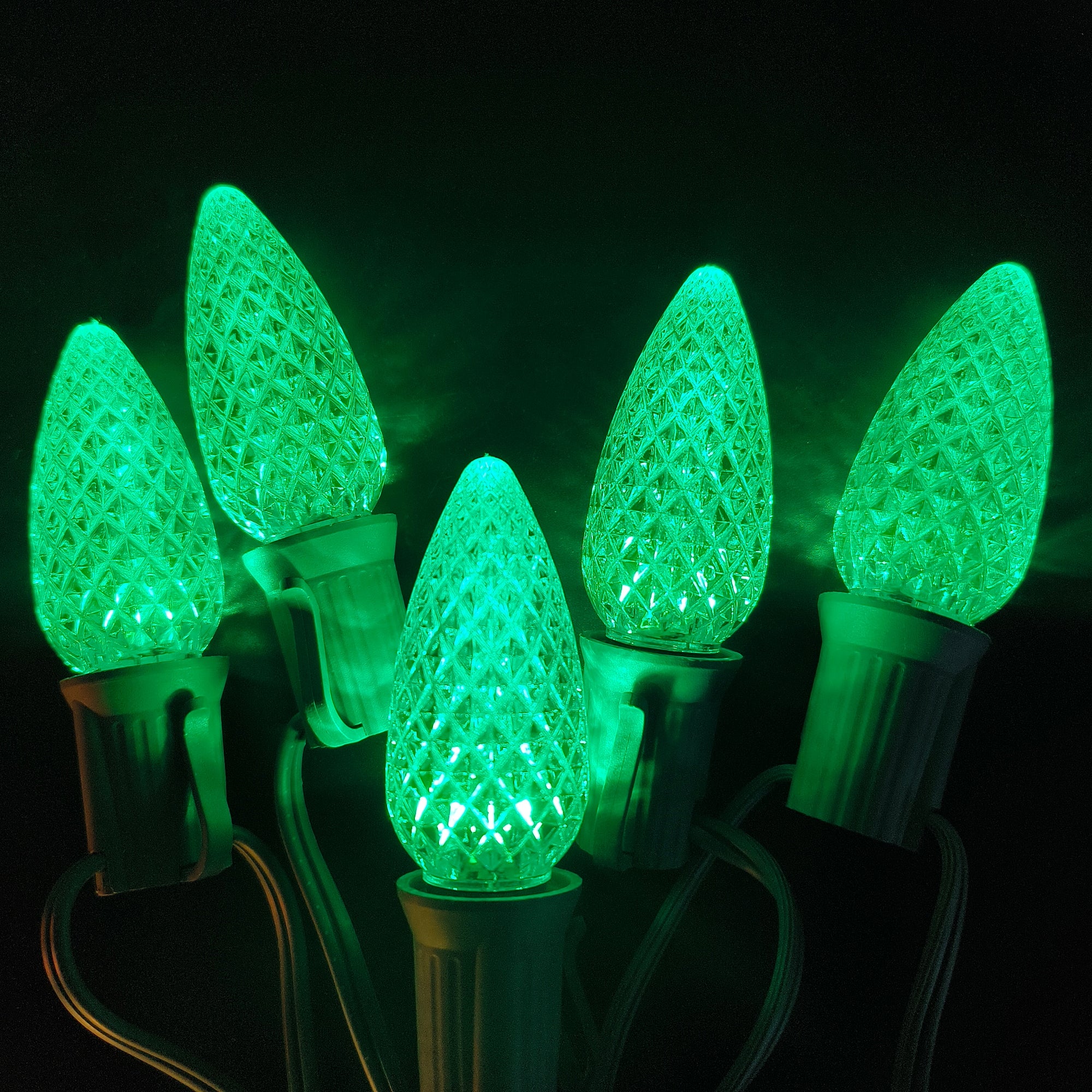 Commercial Grade Green C9 LED Christmas Lights 25Ft 25 Bulbs on Green Wire
