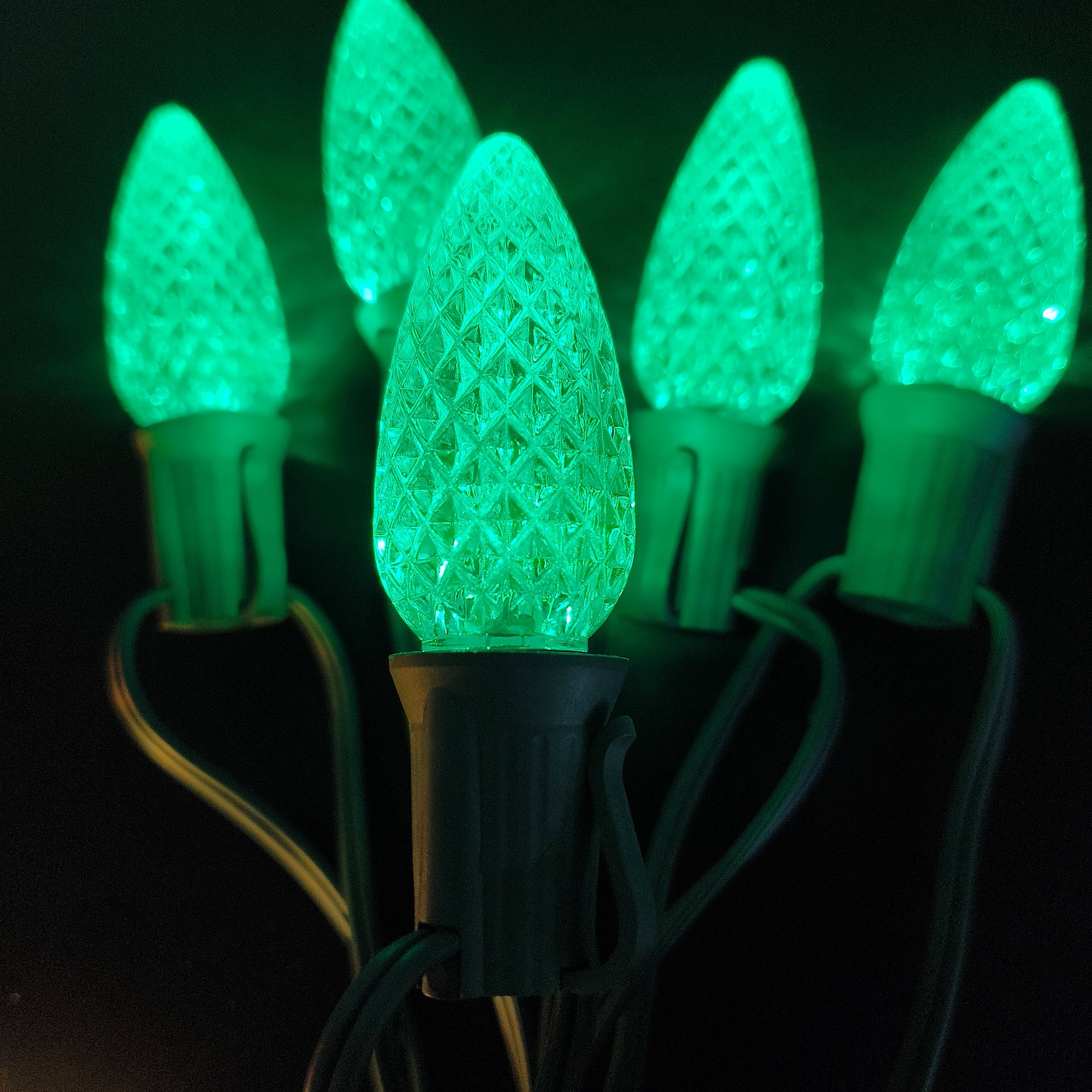 Commercial Grade Green C9 LED Christmas Lights 25Ft 25 Bulbs on Green Wire