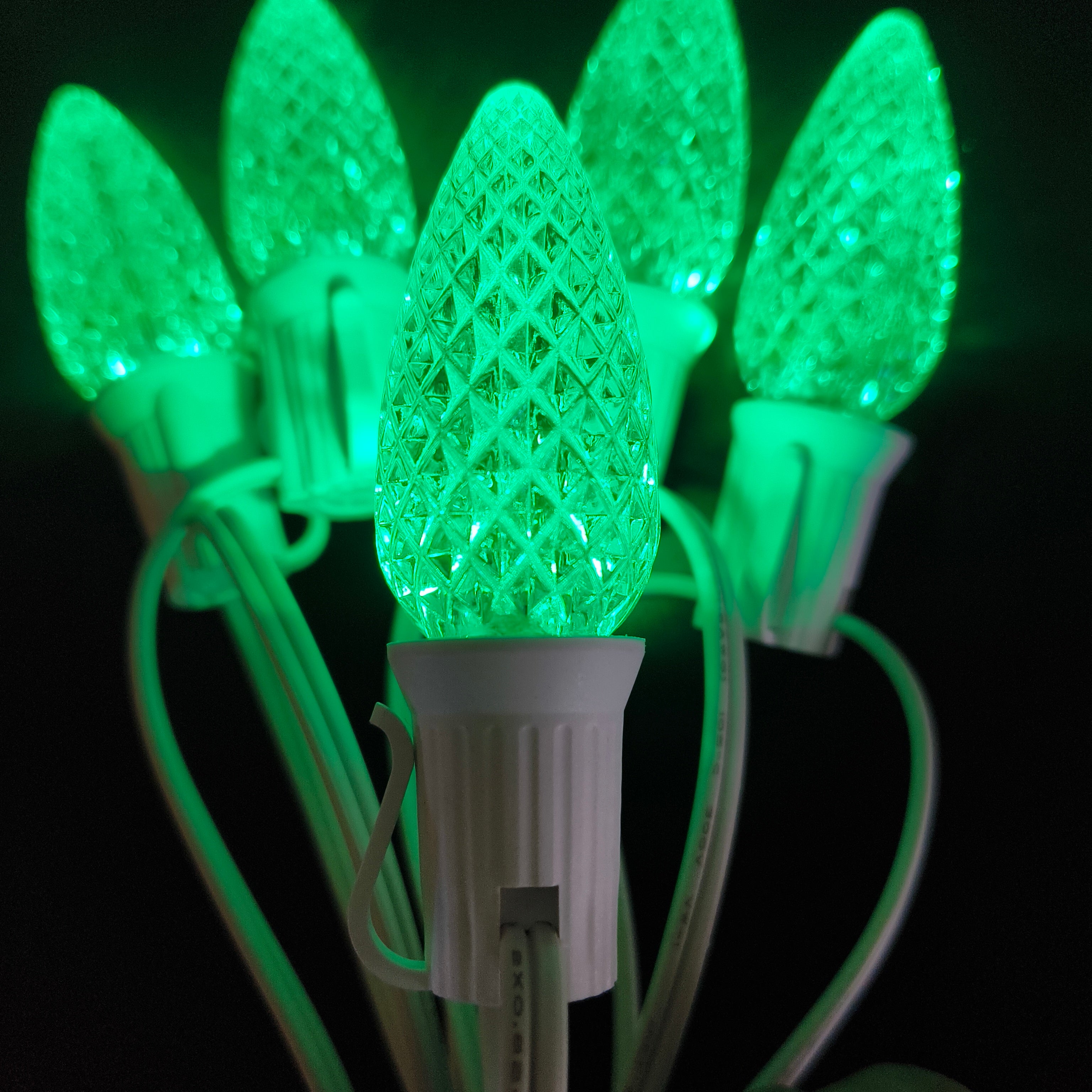 Commercial Grade Green C9 LED Christmas Lights 25Ft 25 Bulbs on White Wire