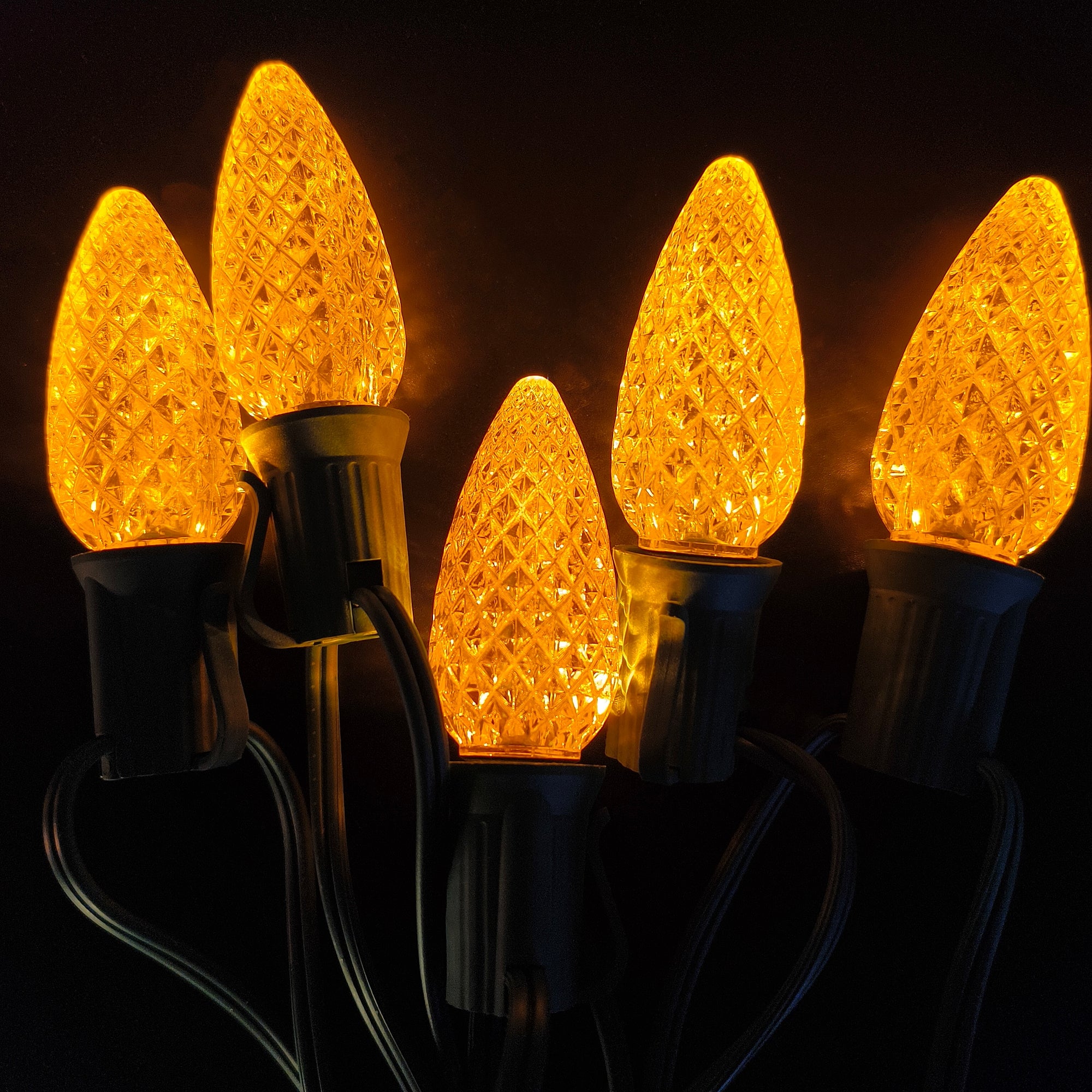 Commercial Grade Yellow C9 LED Christmas Lights 25Ft 25 Bulbs on Green Wire